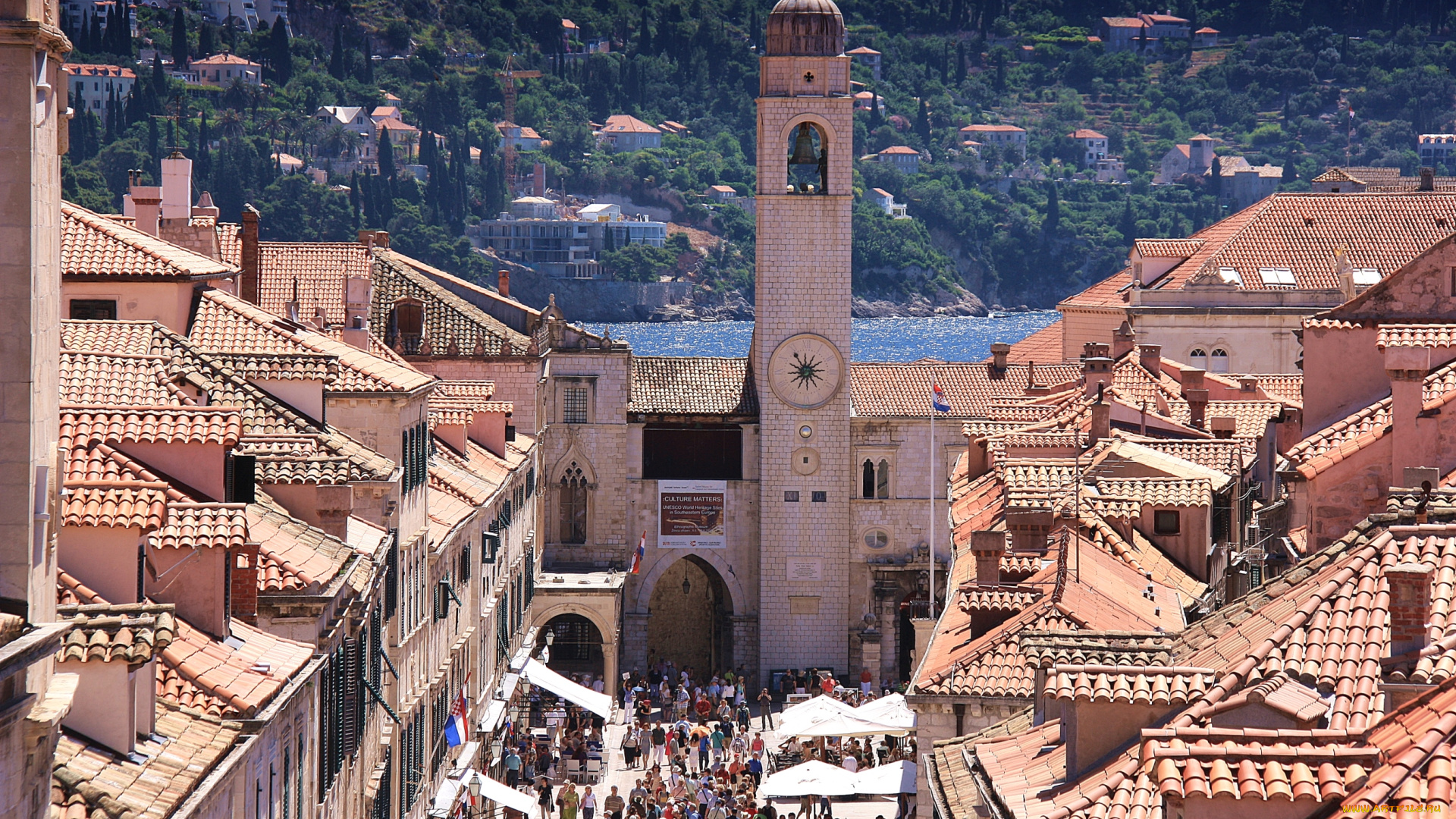 города, дубровник, , хорватия, башня, крыши