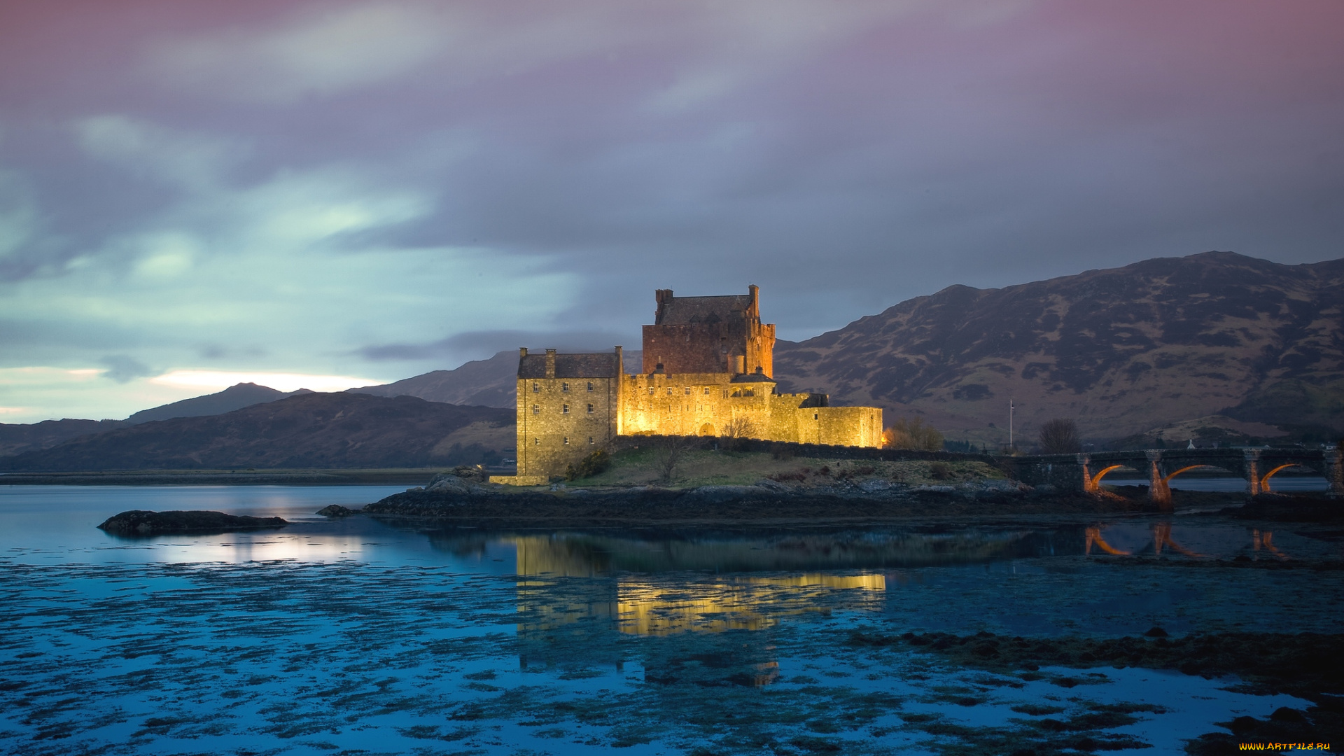 города, замок, эйлен, донан, , , шотландия, река, мост