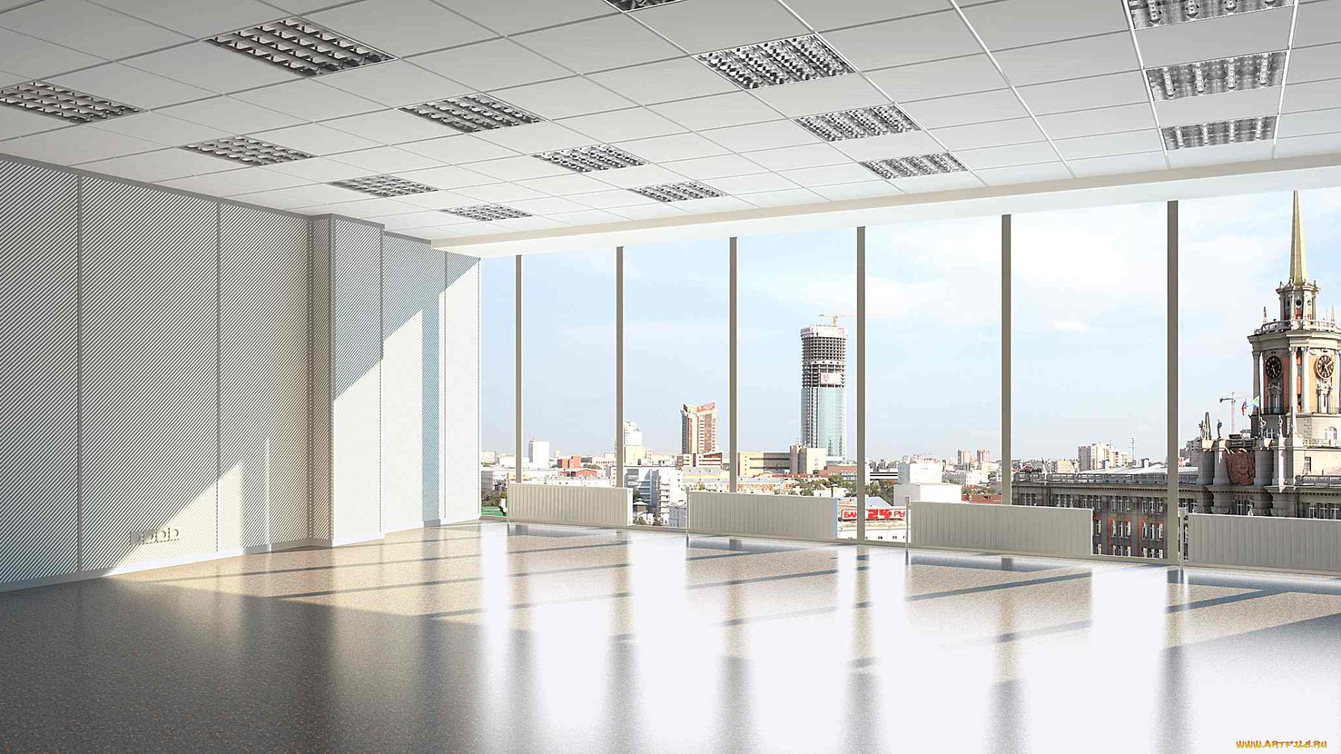 интерьер, кабинет, , библиотека, , офис, окно, оффис, город, панорама