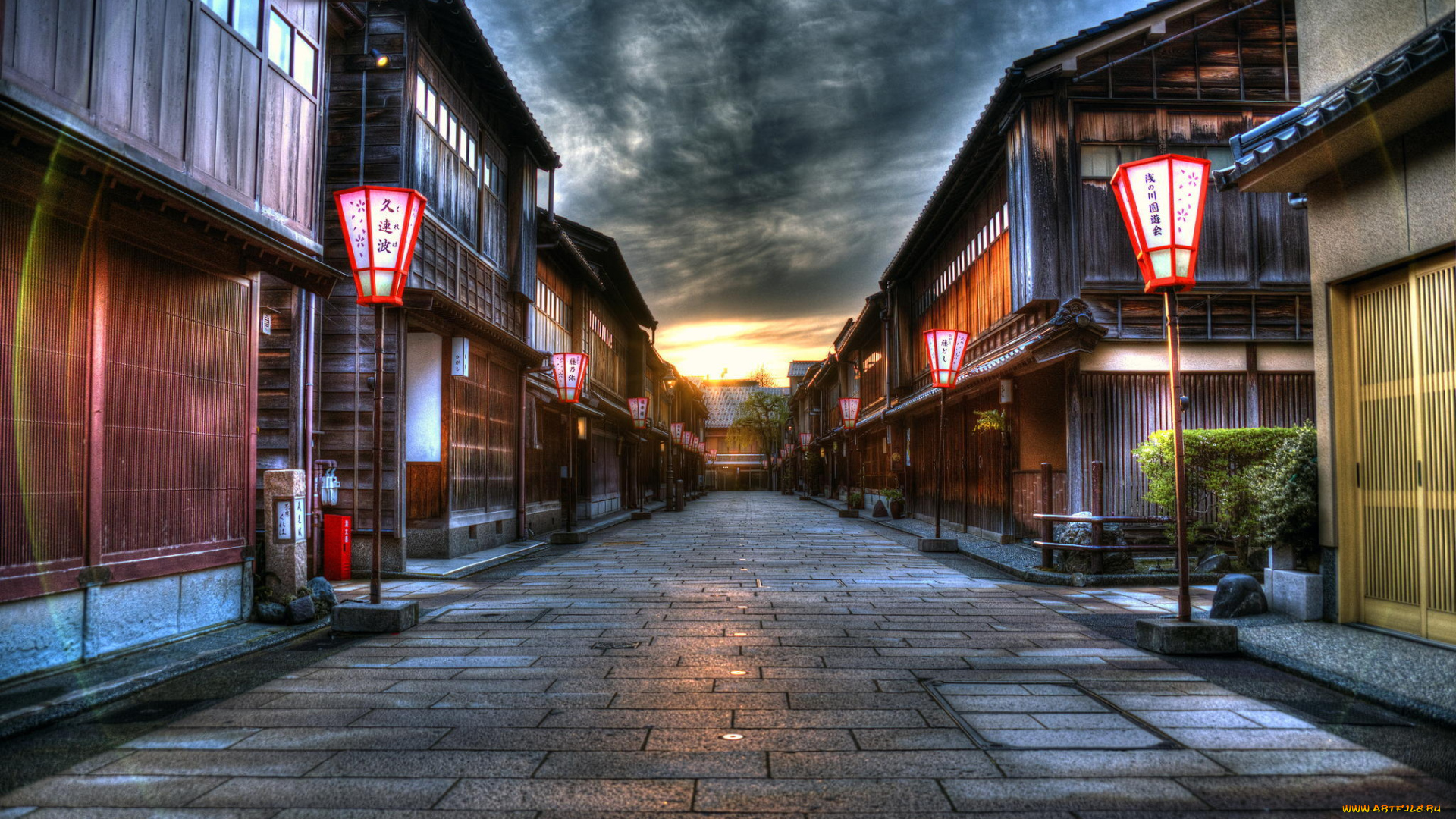 kanazawa, , japan, города, -, улицы, , площади, , набережные, фонари, улица, Япония, город, hdr, дома, закат
