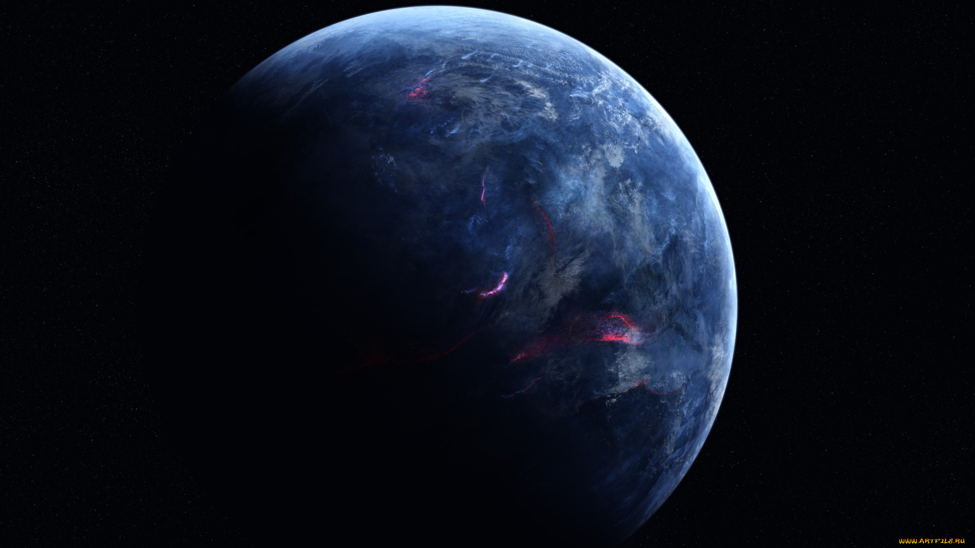 космос, арт, black, sci, fi, dark, blue, planet