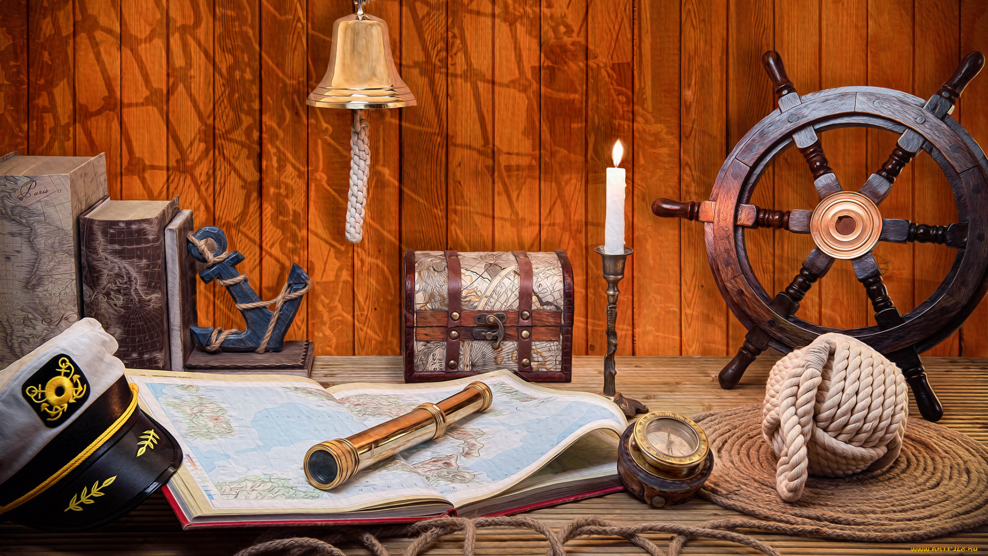 разное, глобусы, , карты, атлас, свеча, сундук, штурвал