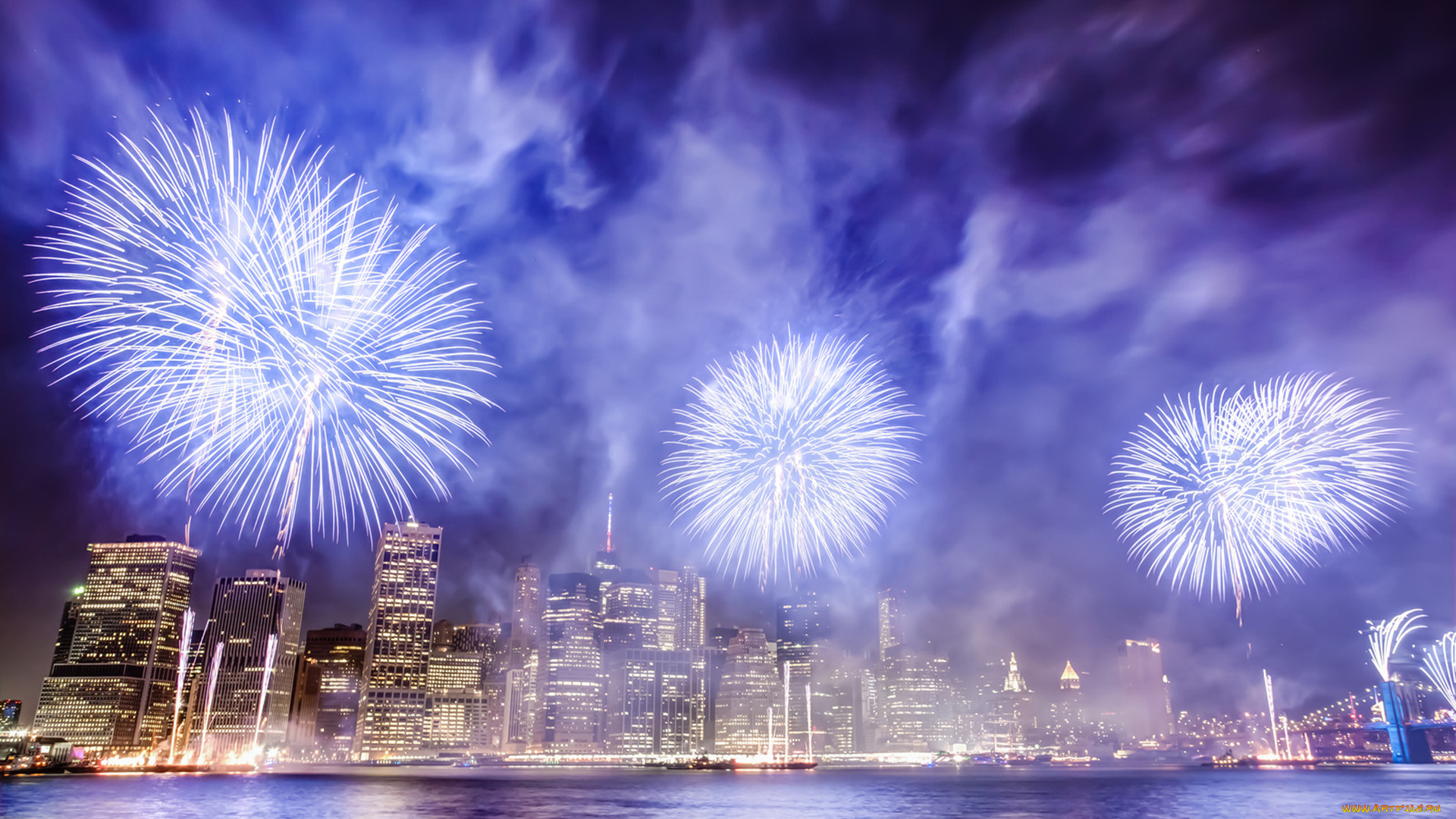 разное, салюты, , фейерверки, сша, пролив, манхеттен, небоскребы, ночь, east, river, manhattan, нью-йорк, nyc, салют, огни, праздник, фейерверк
