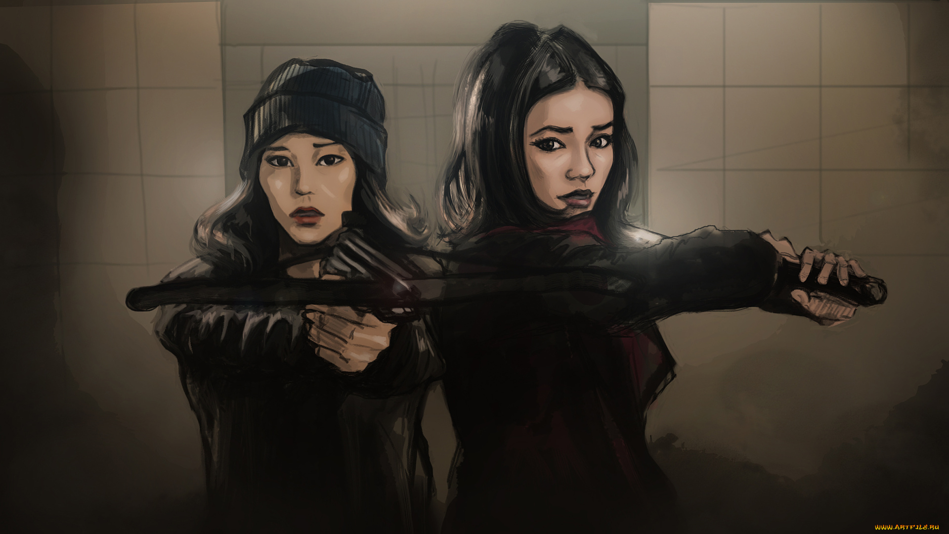 рисованные, люди, девушки, оружие