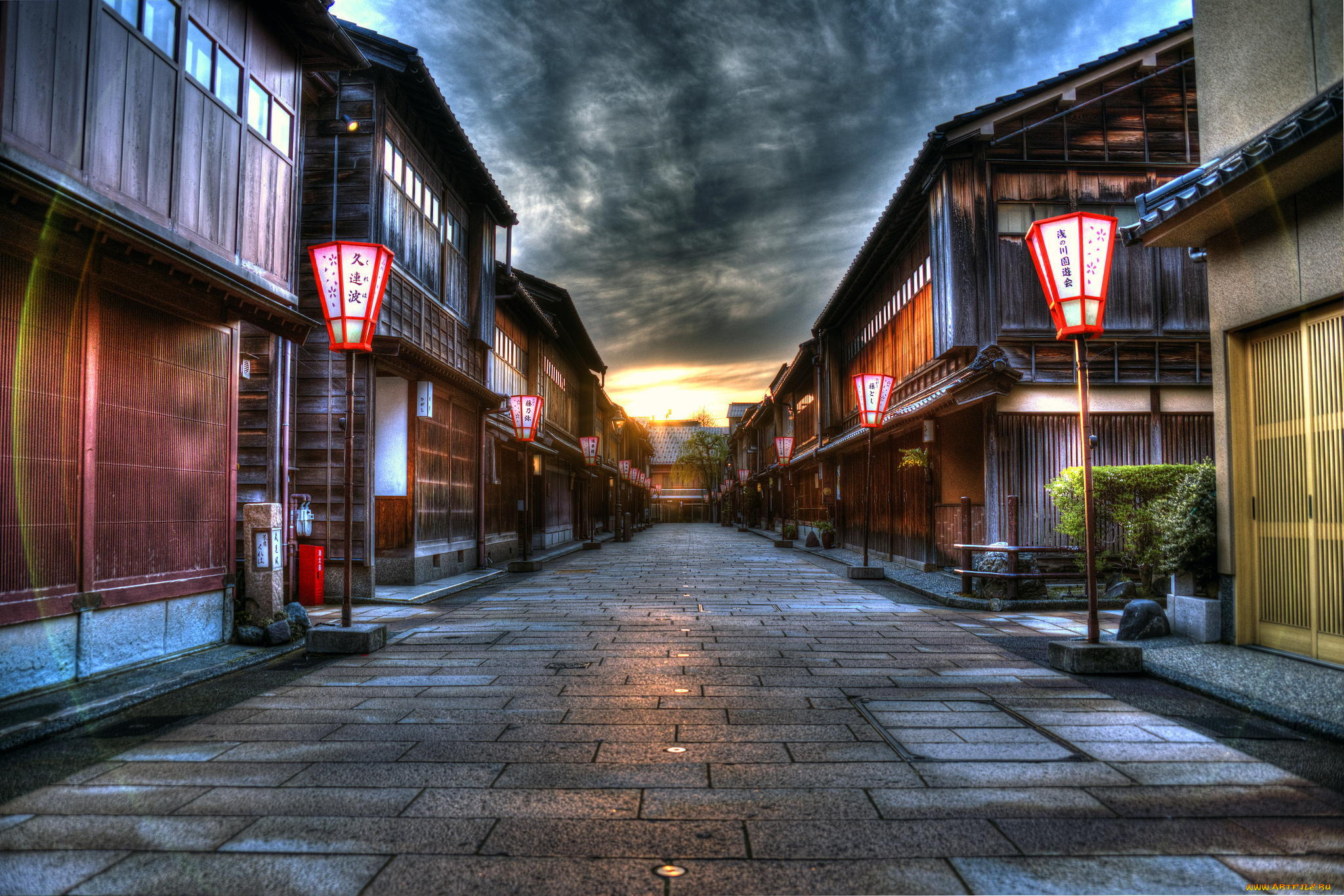 kanazawa, , japan, города, -, улицы, , площади, , набережные, фонари, улица, Япония, город, hdr, дома, закат