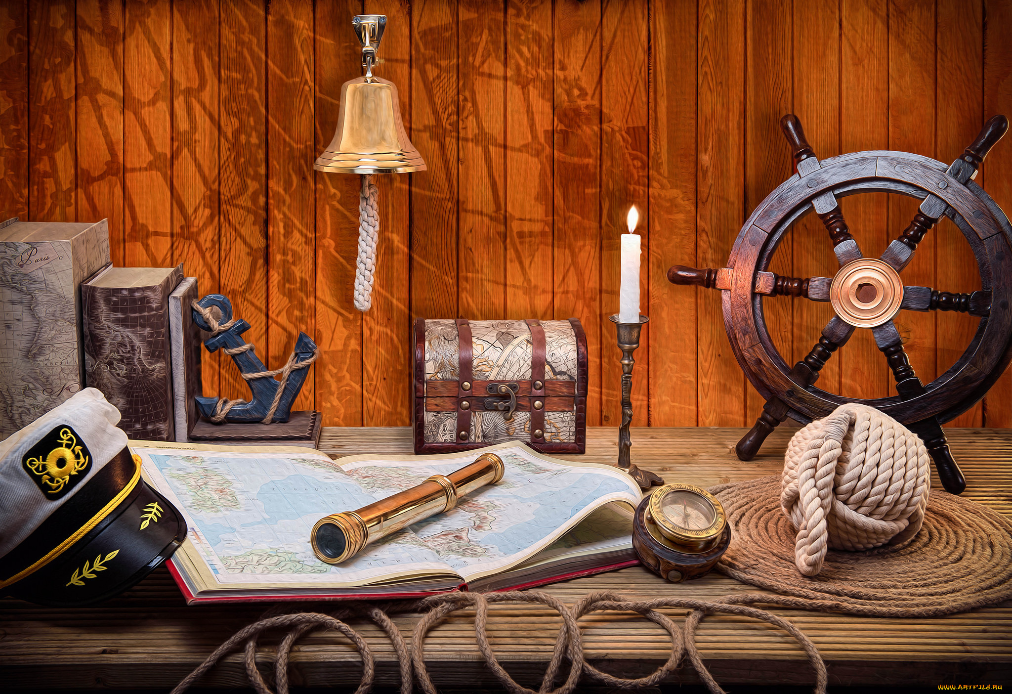 разное, глобусы, , карты, атлас, свеча, сундук, штурвал