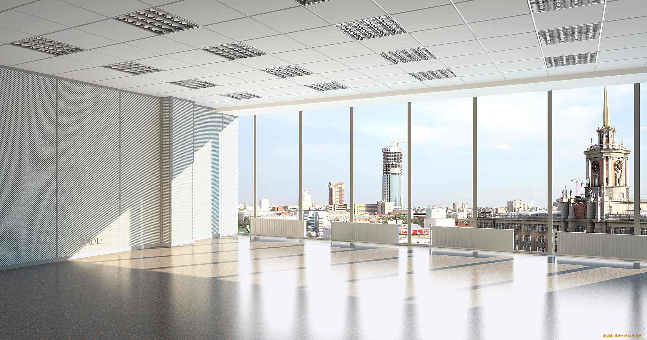 интерьер, кабинет, , библиотека, , офис, окно, оффис, город, панорама