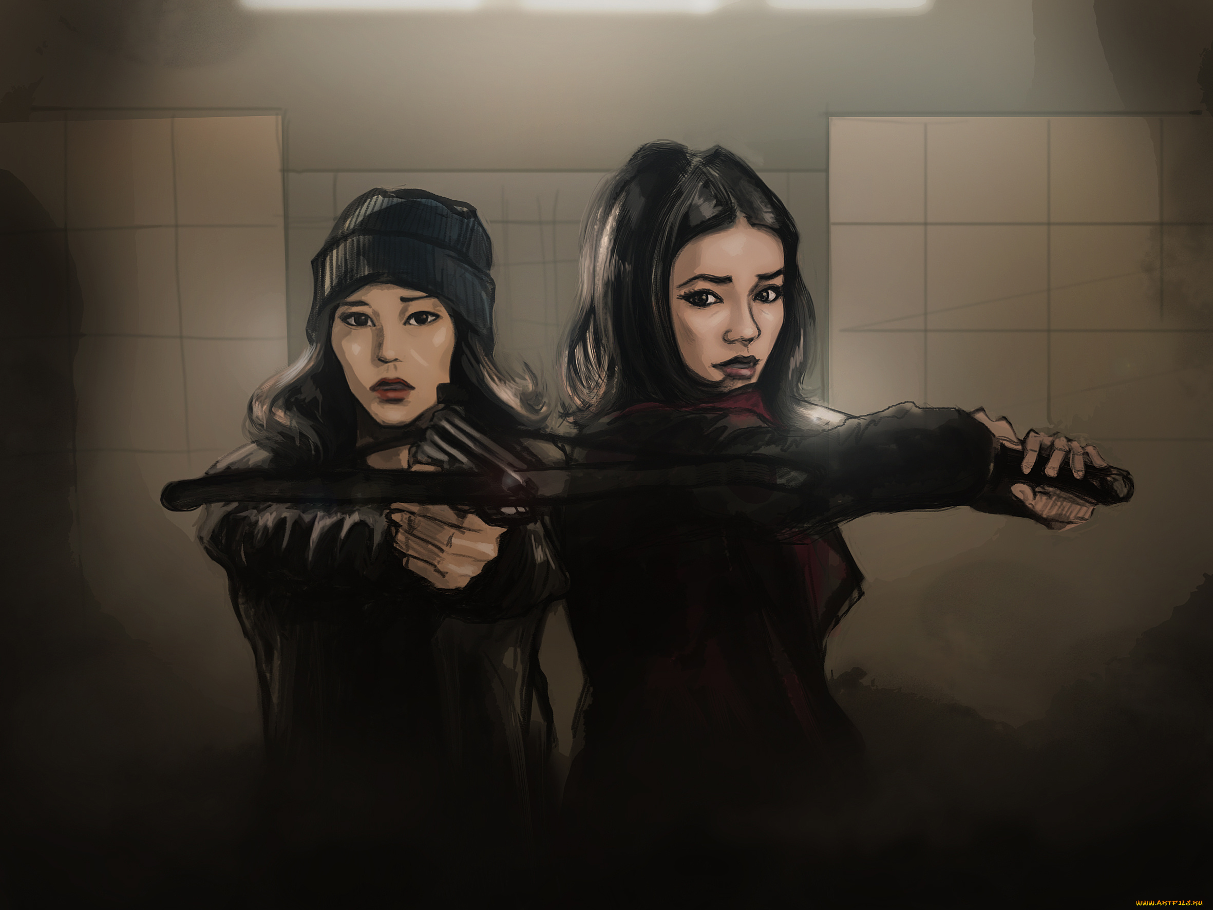 рисованные, люди, девушки, оружие