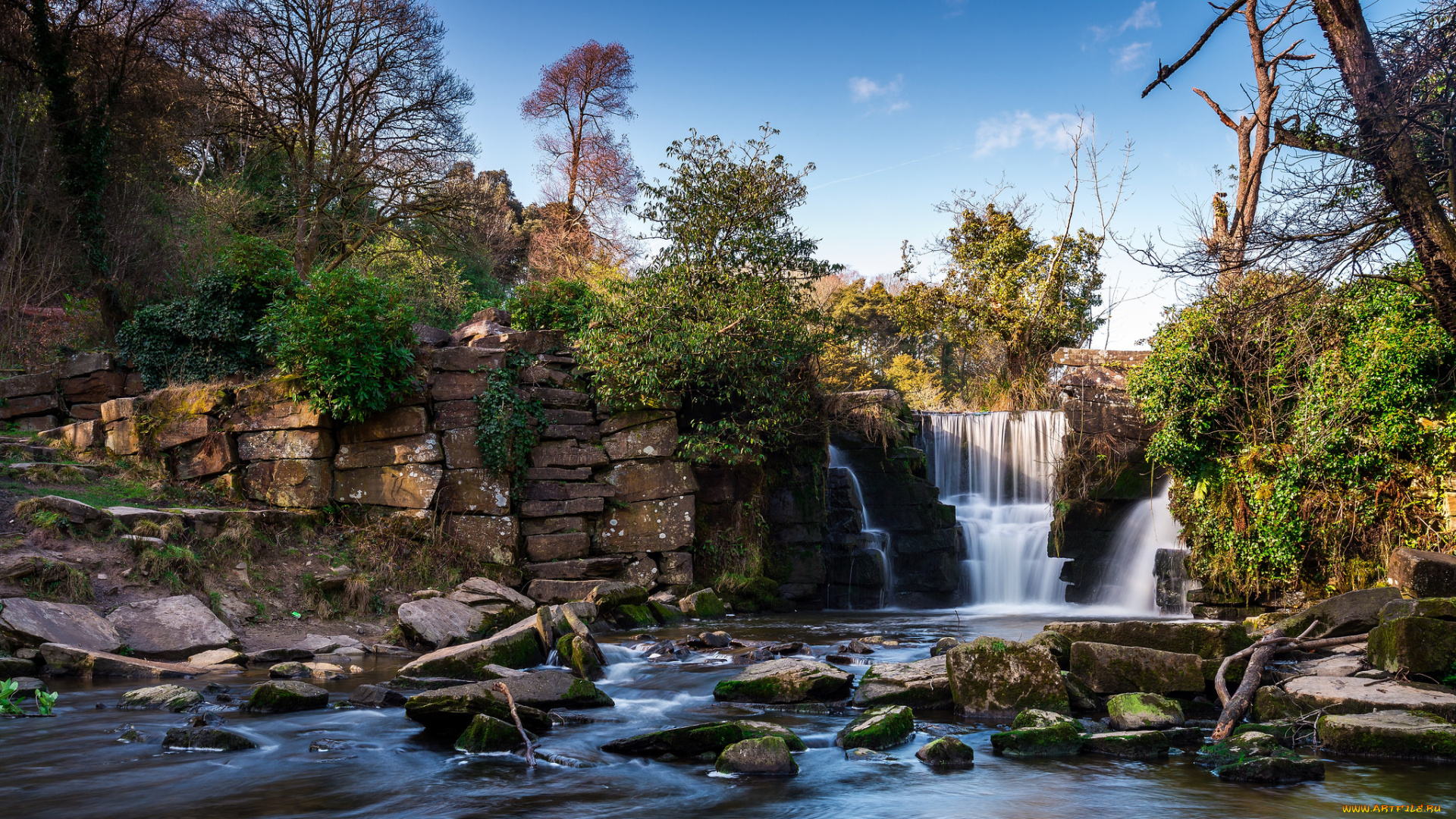 природа, водопады, река, водопад, лес