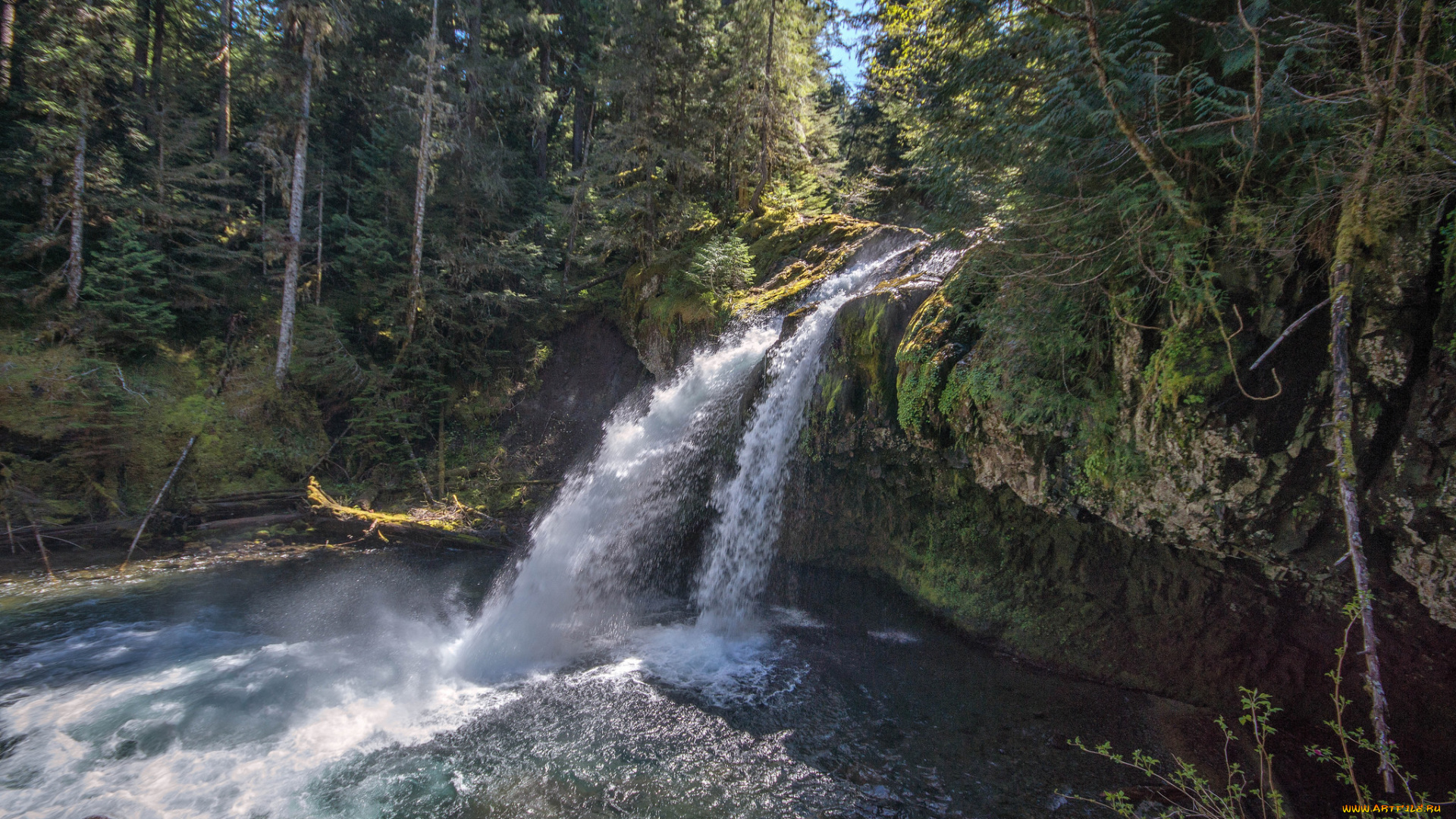 природа, водопады, водопад, река, лес