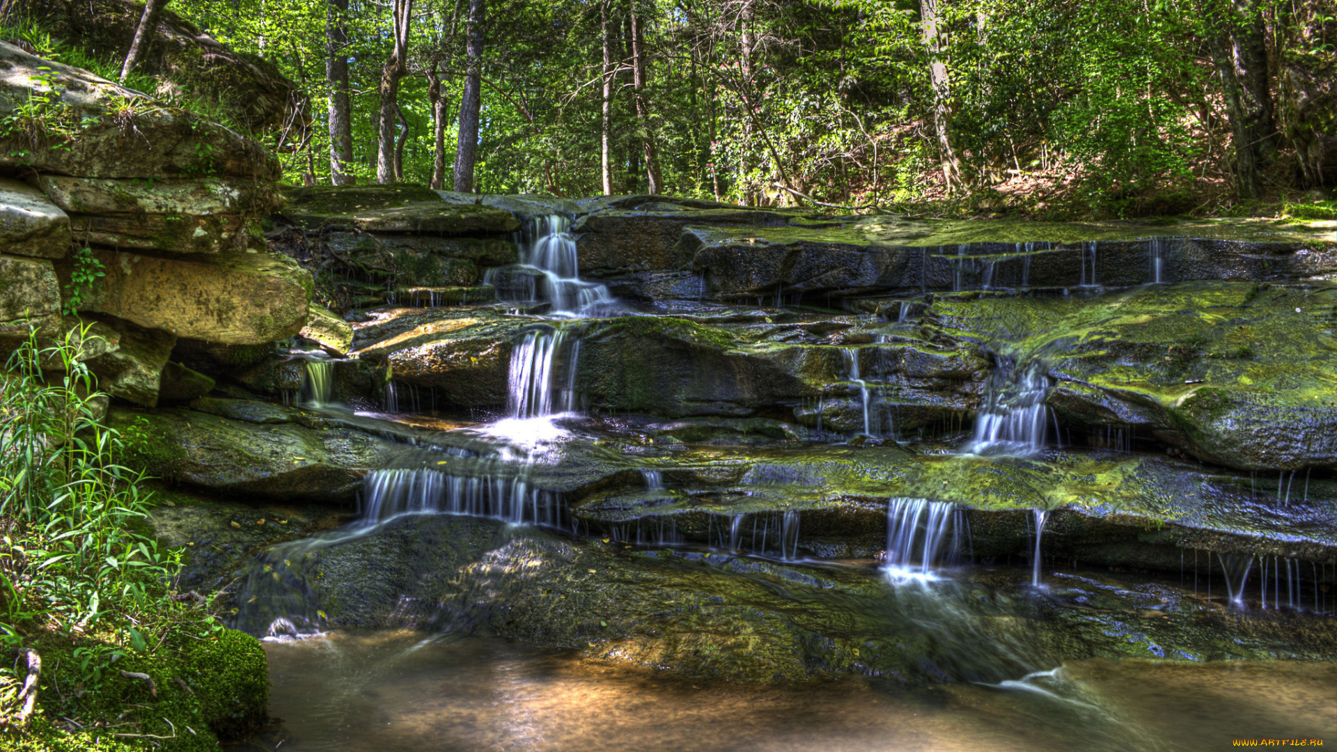 природа, водопады, водопад, река, лес