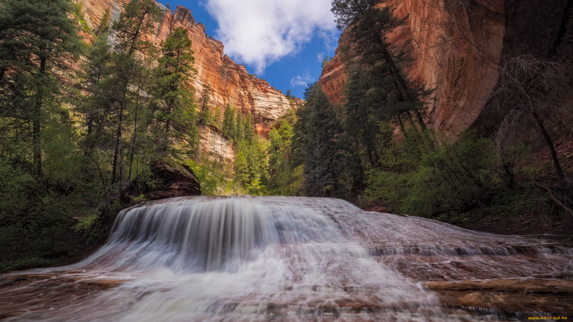 природа, водопады, водопад, река, лес