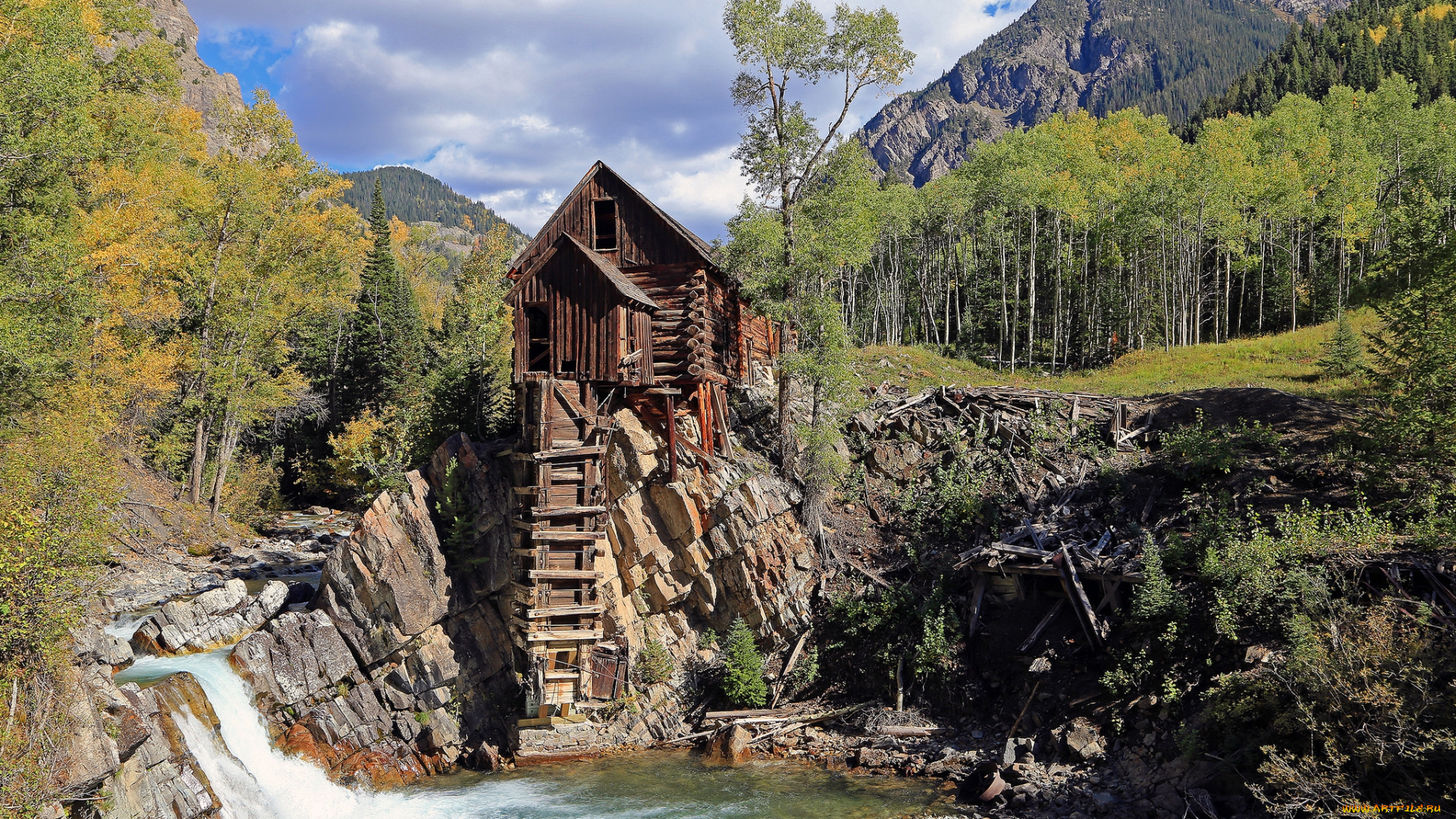 природа, водопады, водопад, река, лес
