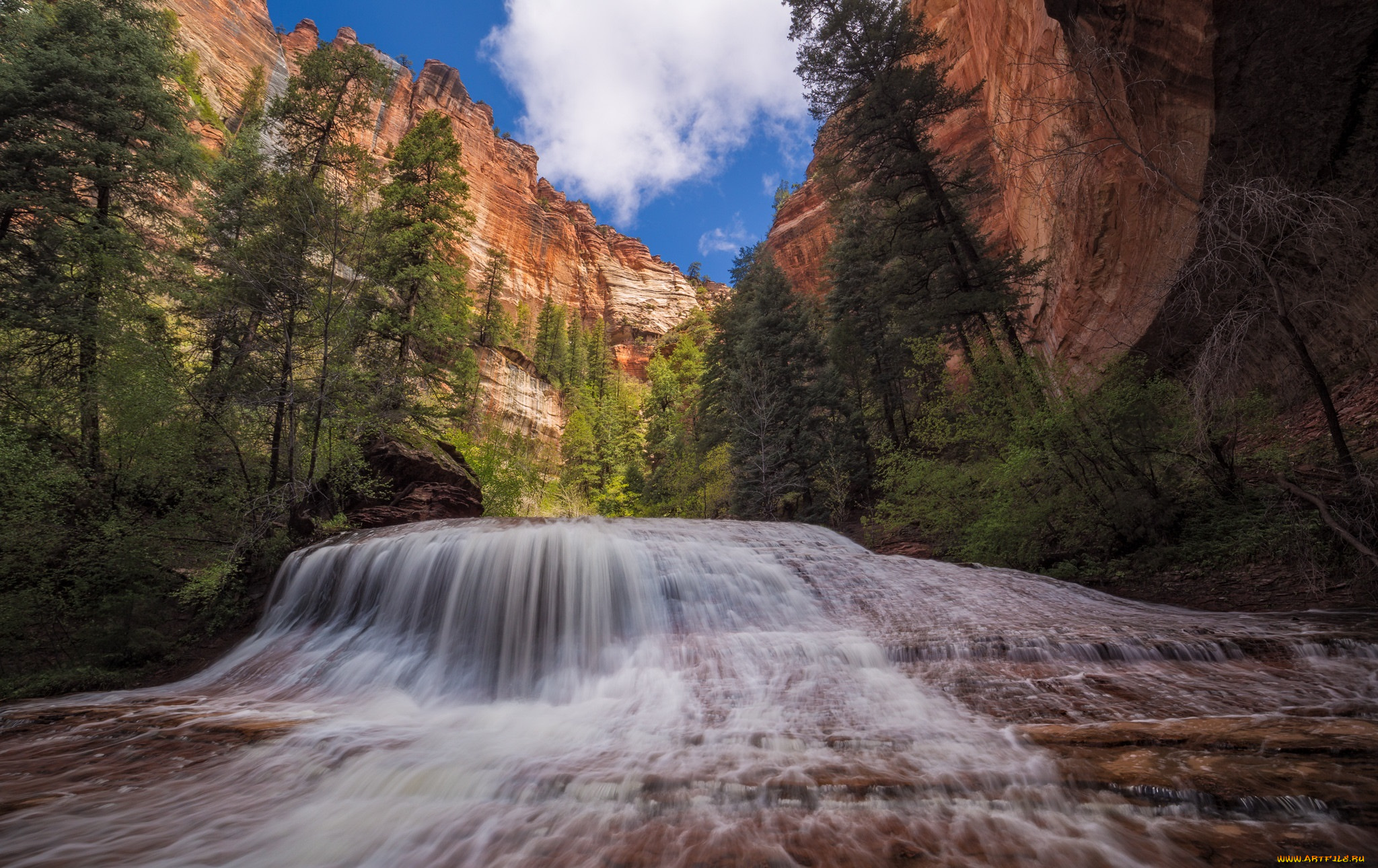 природа, водопады, водопад, река, лес