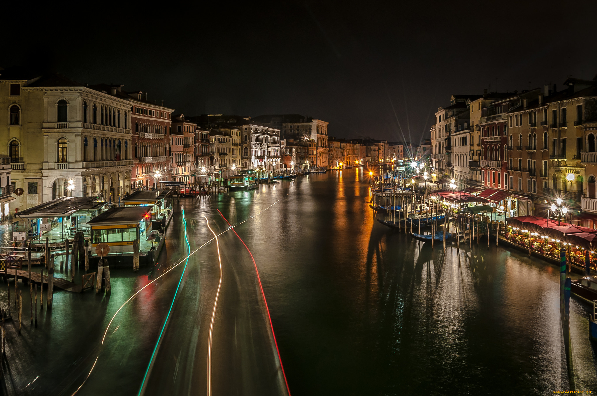 города, венеция, , италия, канал, ночь