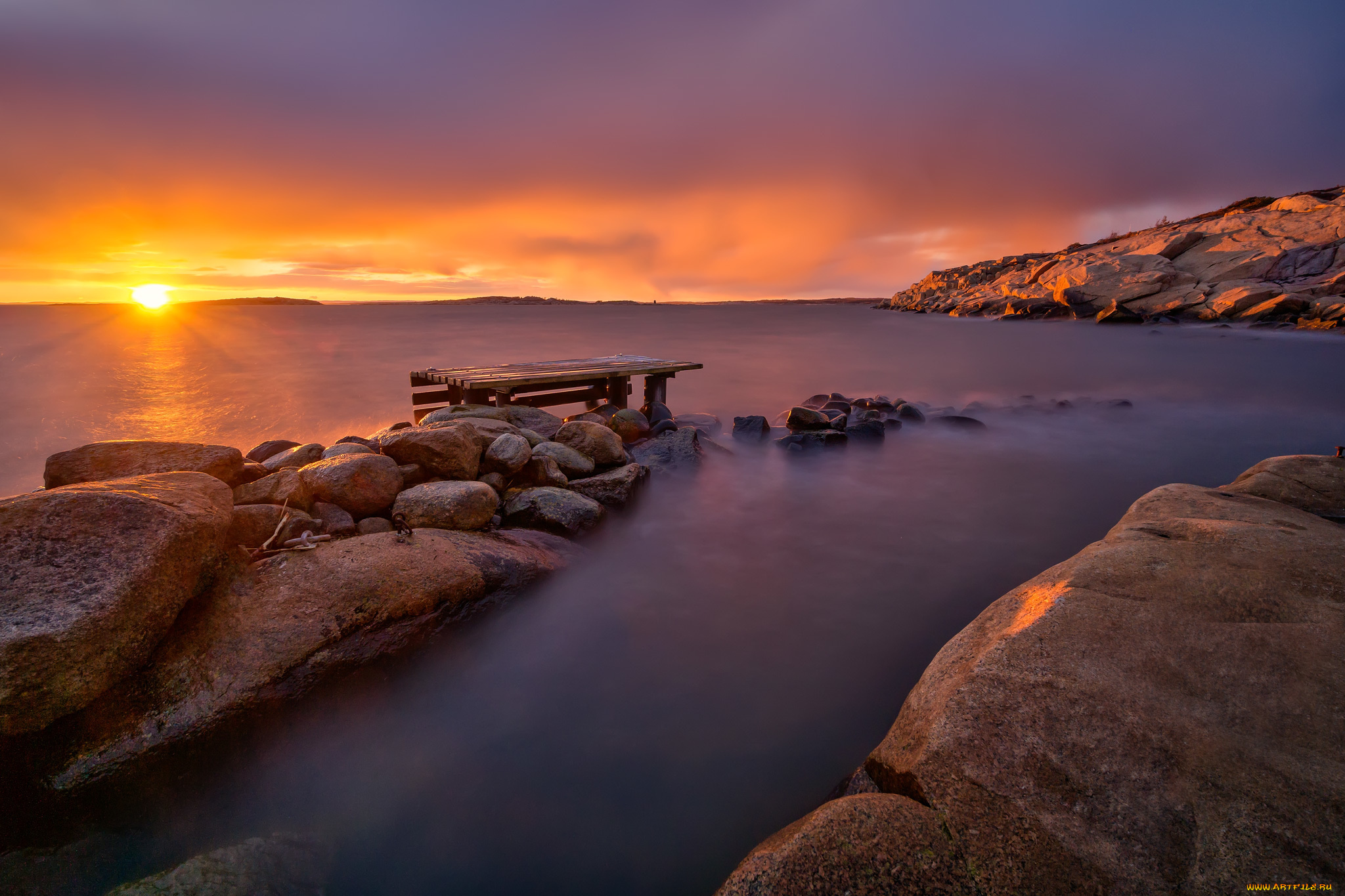 природа, побережье, закат, море, скалы