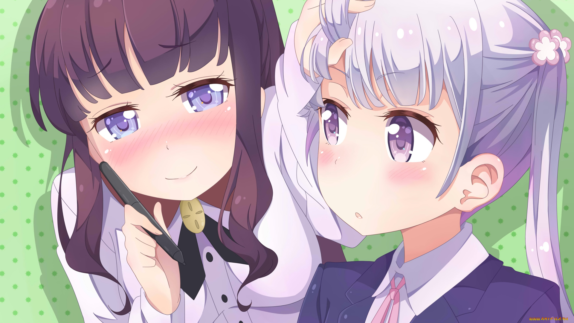 аниме, new, game, девушки, взгляд, фон