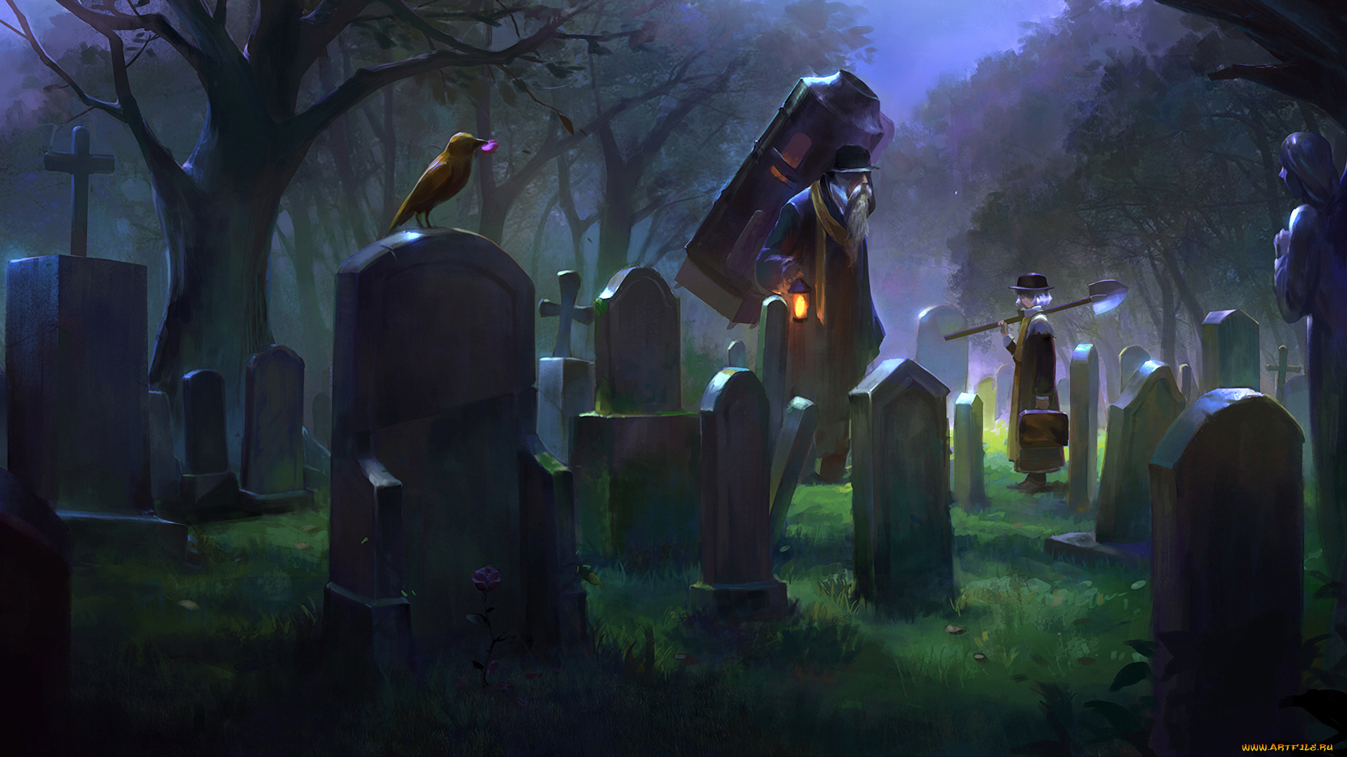 аниме, pixiv, fantasia, кладбище