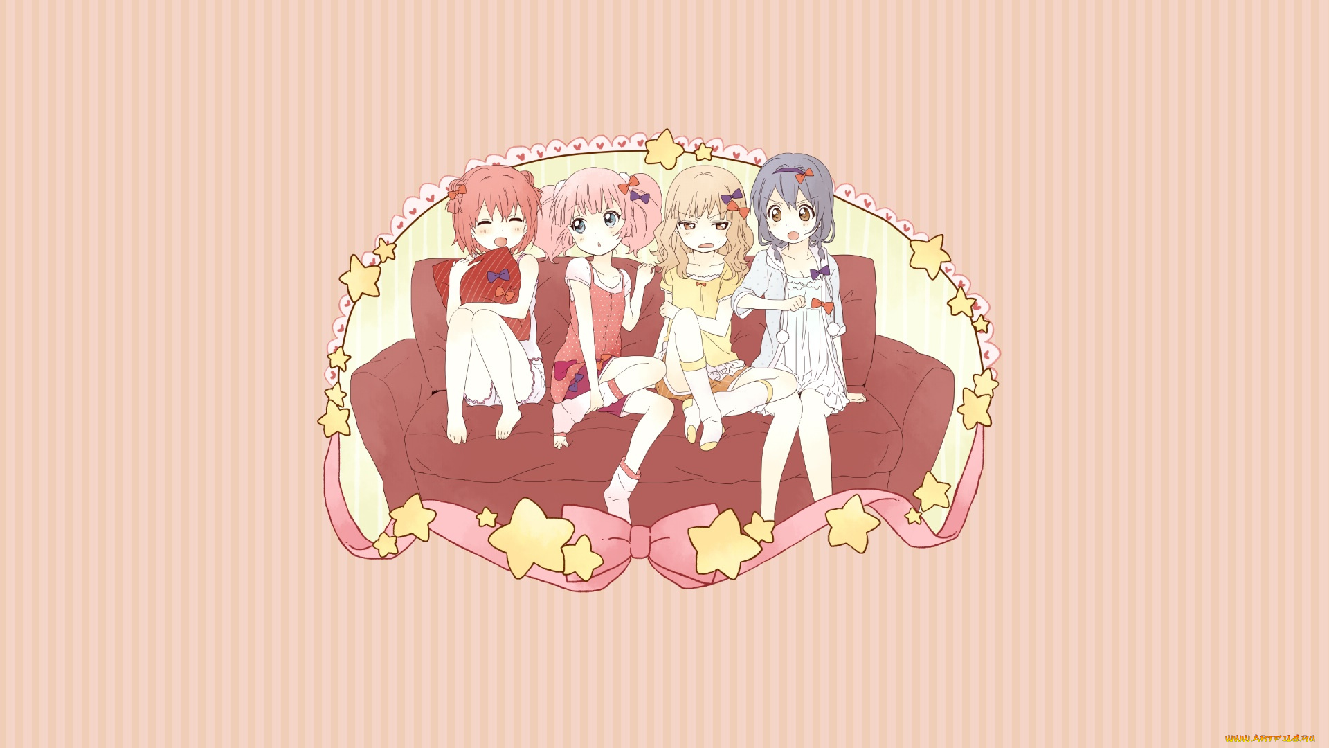 аниме, yuru, yuri, фон, взгляд, девушки