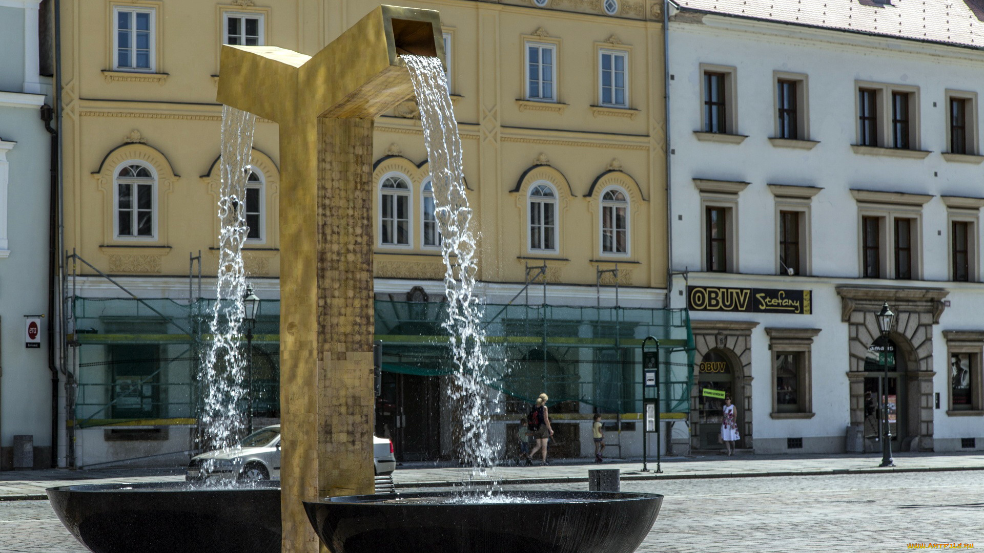 города, -, фонтаны, здания, фонтан, магазины