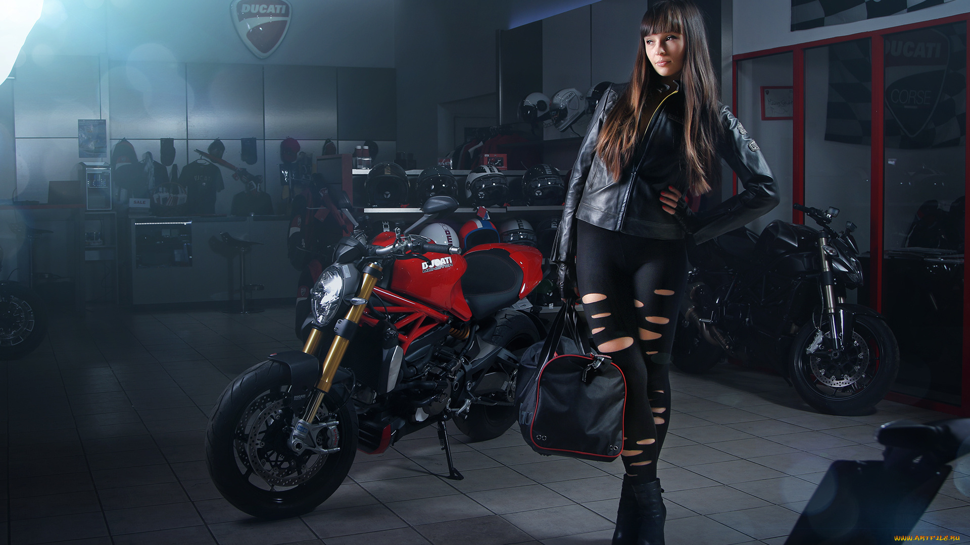 мотоциклы, мото, с, девушкой, ducati