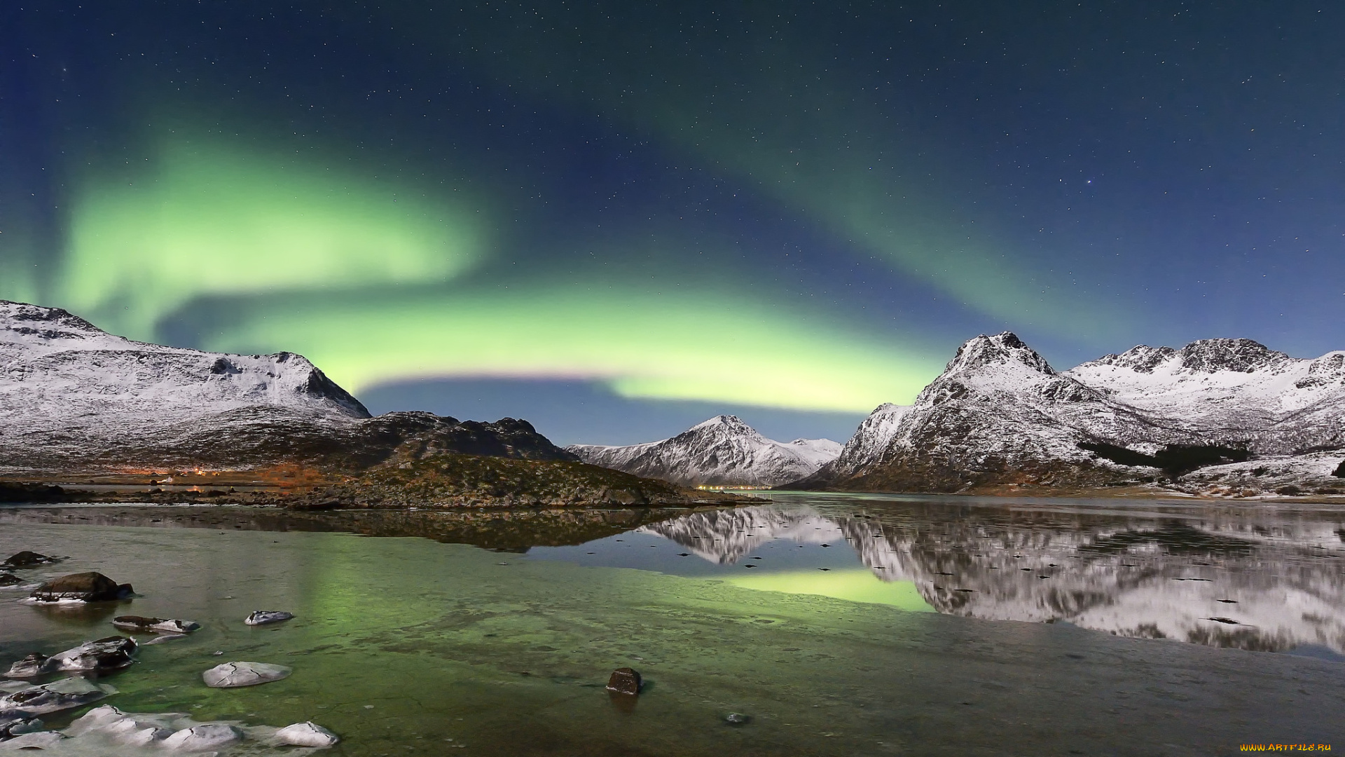 природа, северное, сияние, простор