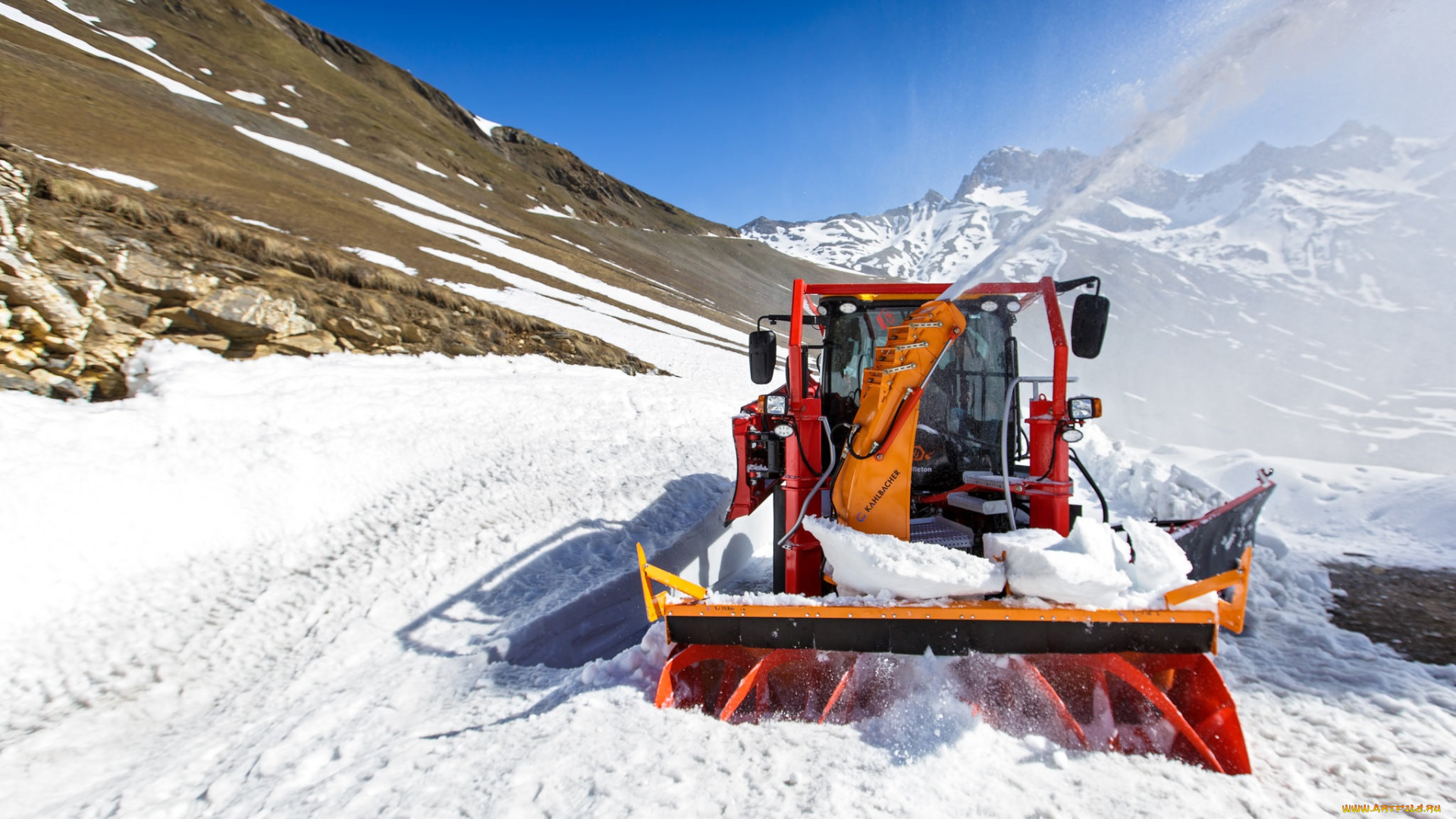 техника, снегоуборочная, техника, горы, снег