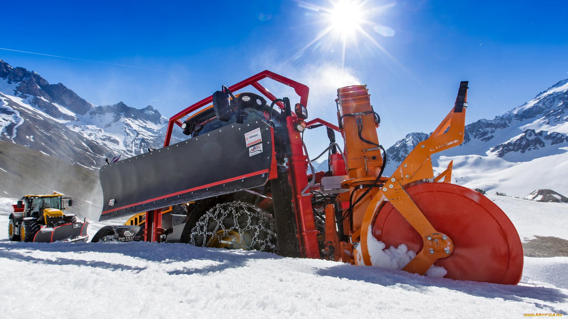 техника, снегоуборочная, техника, снег, горы