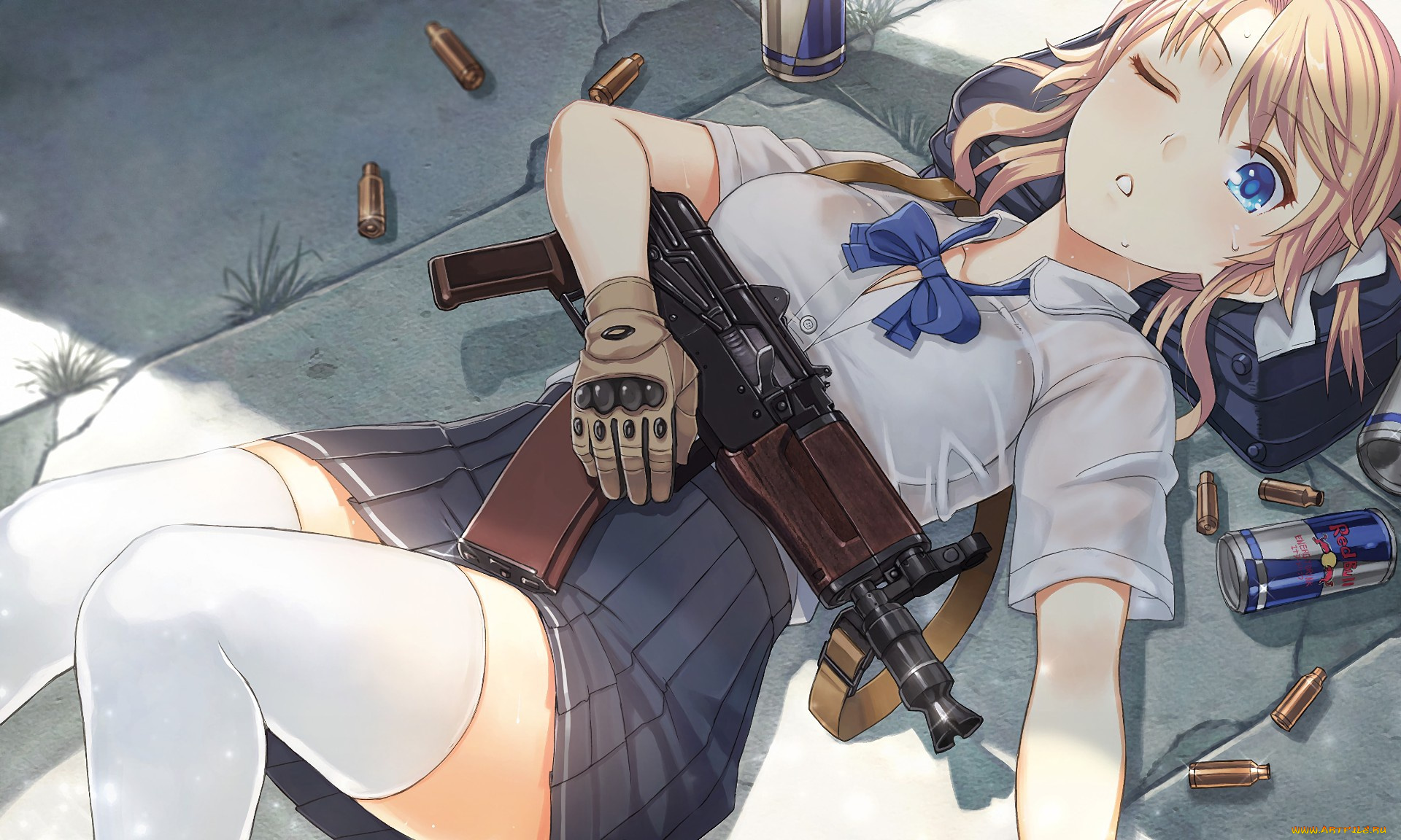 аниме, оружие, , техника, , технологии, girl, gun, weapon, anime, japanese, gloves, redbull, bishojo, aks-74u