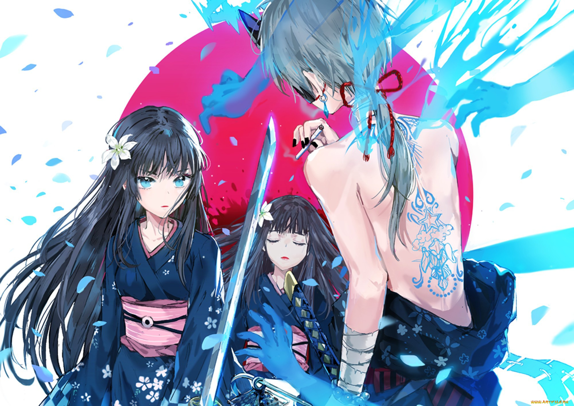 аниме, оружие, , техника, , технологии, girl, seal, katana, ken, tatoo, blade, asian, japanese, kimono, oriental, asiatic