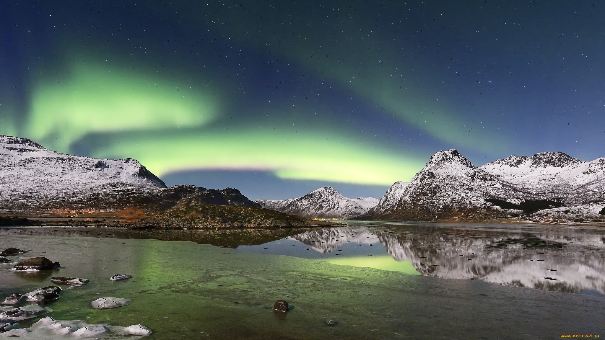 природа, северное, сияние, простор