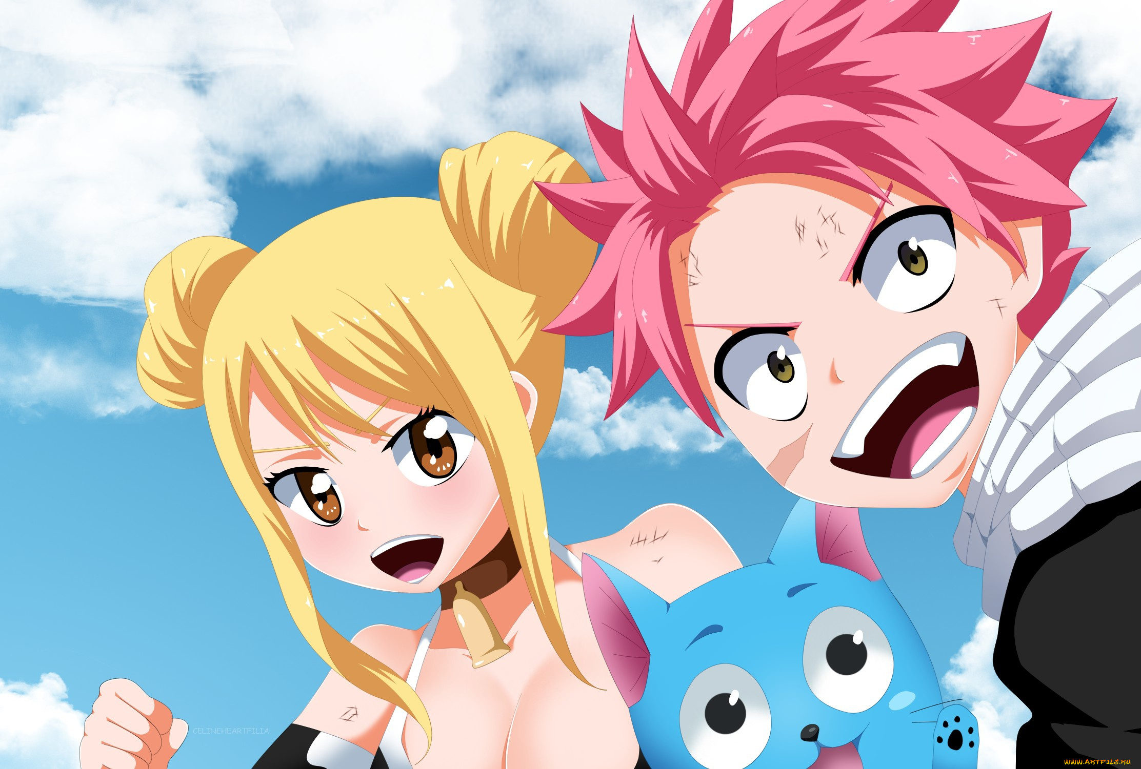 аниме, fairy, tail, neko, anime, fairy, cat, lucy, happy, japanese, tail, natsu, dragon, slayer, by, celineheartfilia
