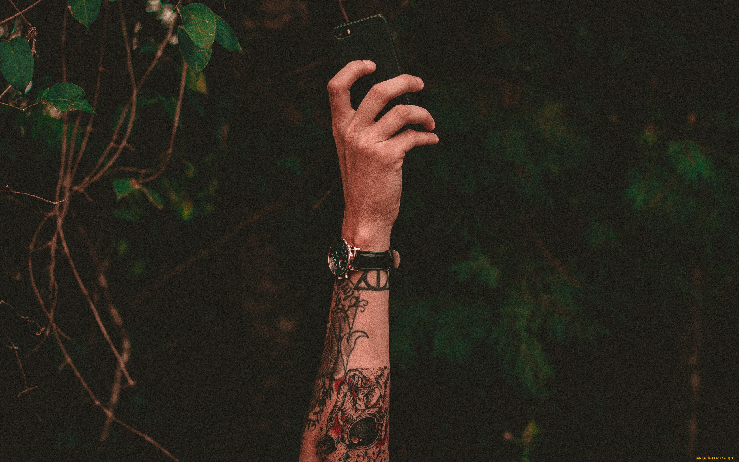 разное, руки, часы, телефон, рука, тату