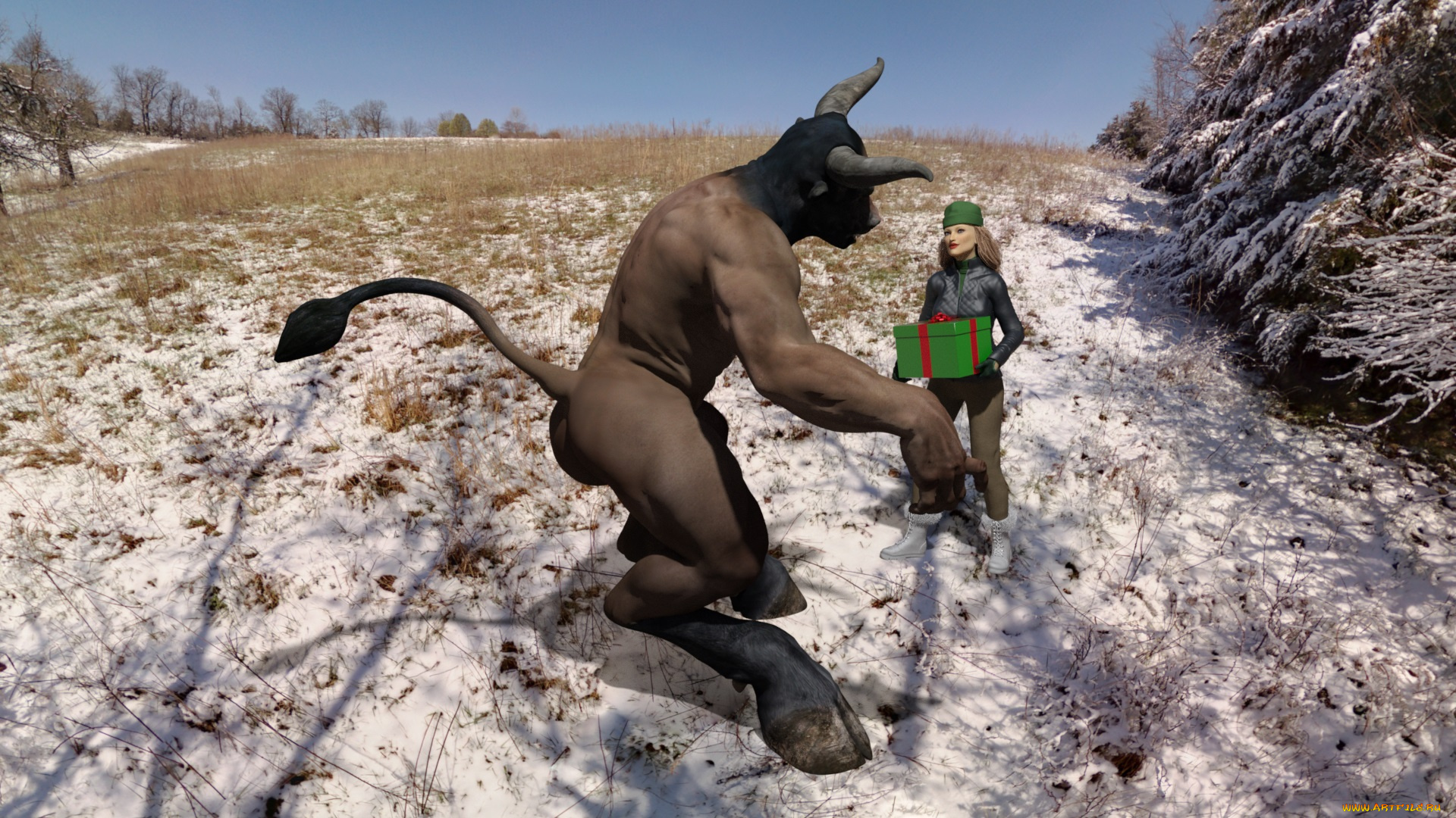 3д, графика, фантазия, , fantasy, фон, подарок, взгляд, девушка