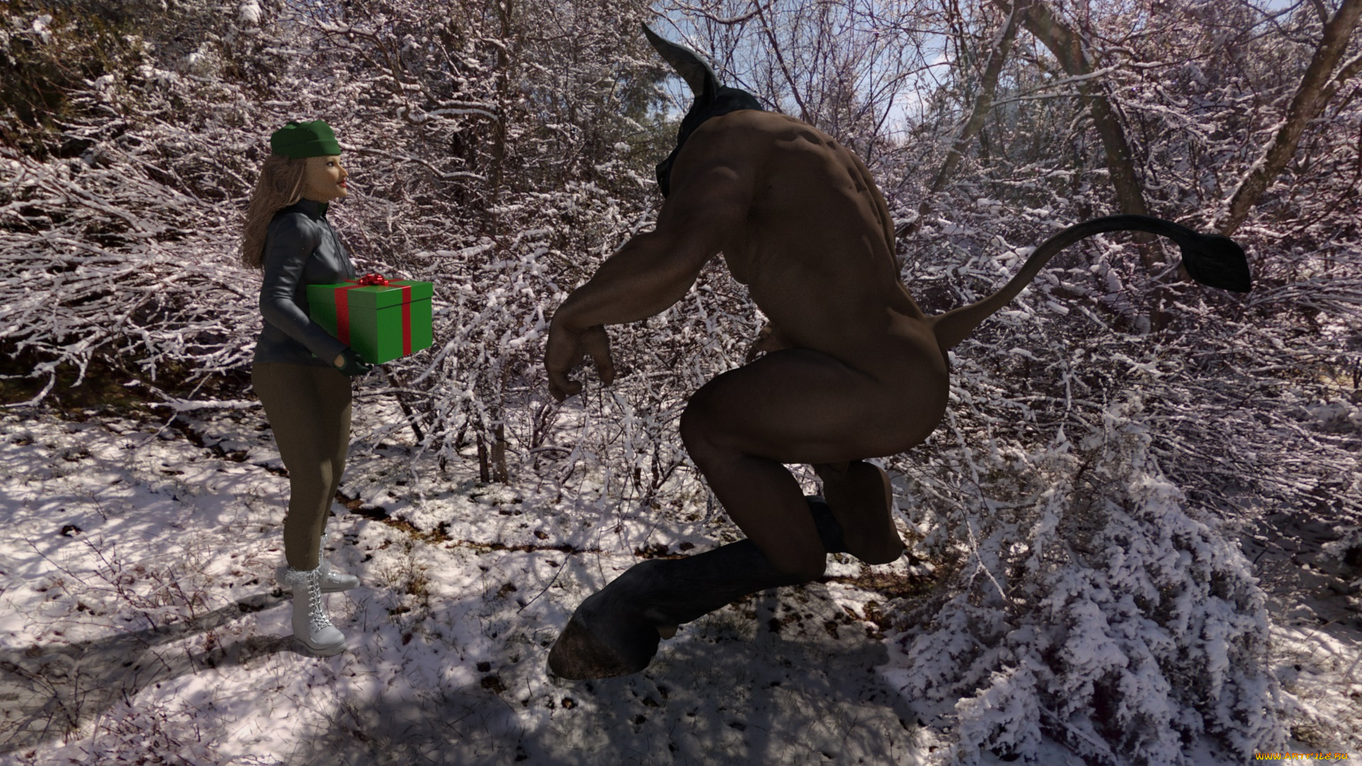 3д, графика, фантазия, , fantasy, фон, подарок, девушка, взгляд