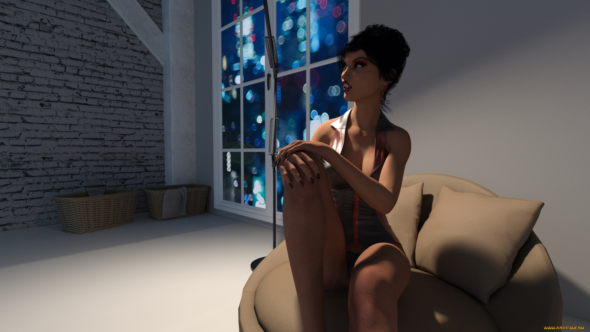 3д, графика, существа, , creatures, вампир, фон, взгляд, девушка