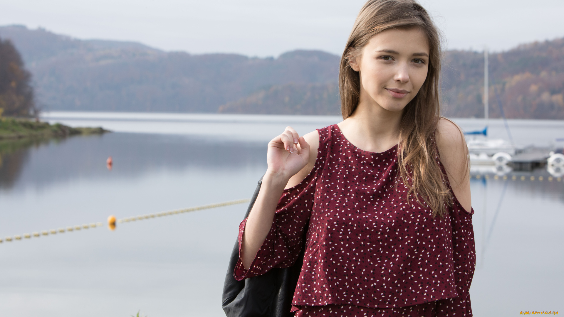 девушки, mila, azul, девушка, фон, взгляд, озеро