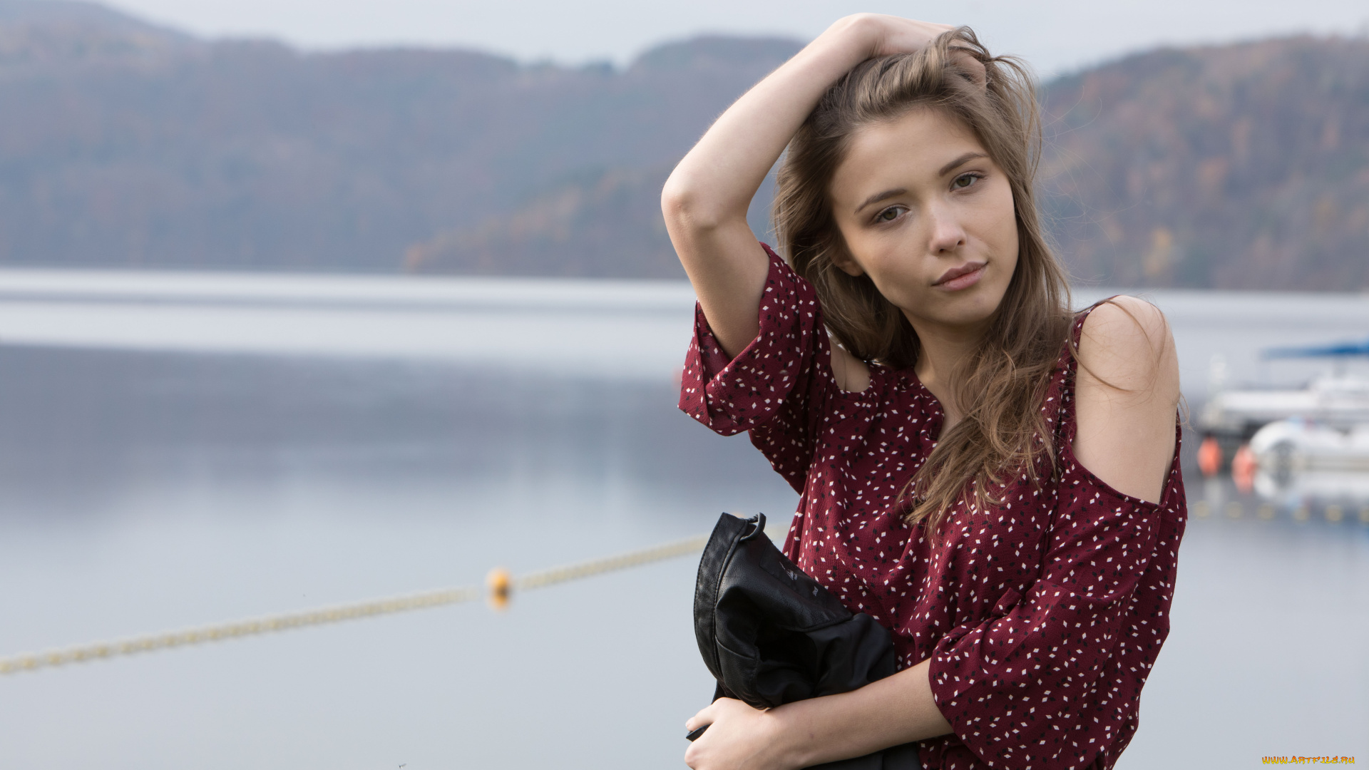 девушки, mila, azul, девушка, фон, взгляд, озеро