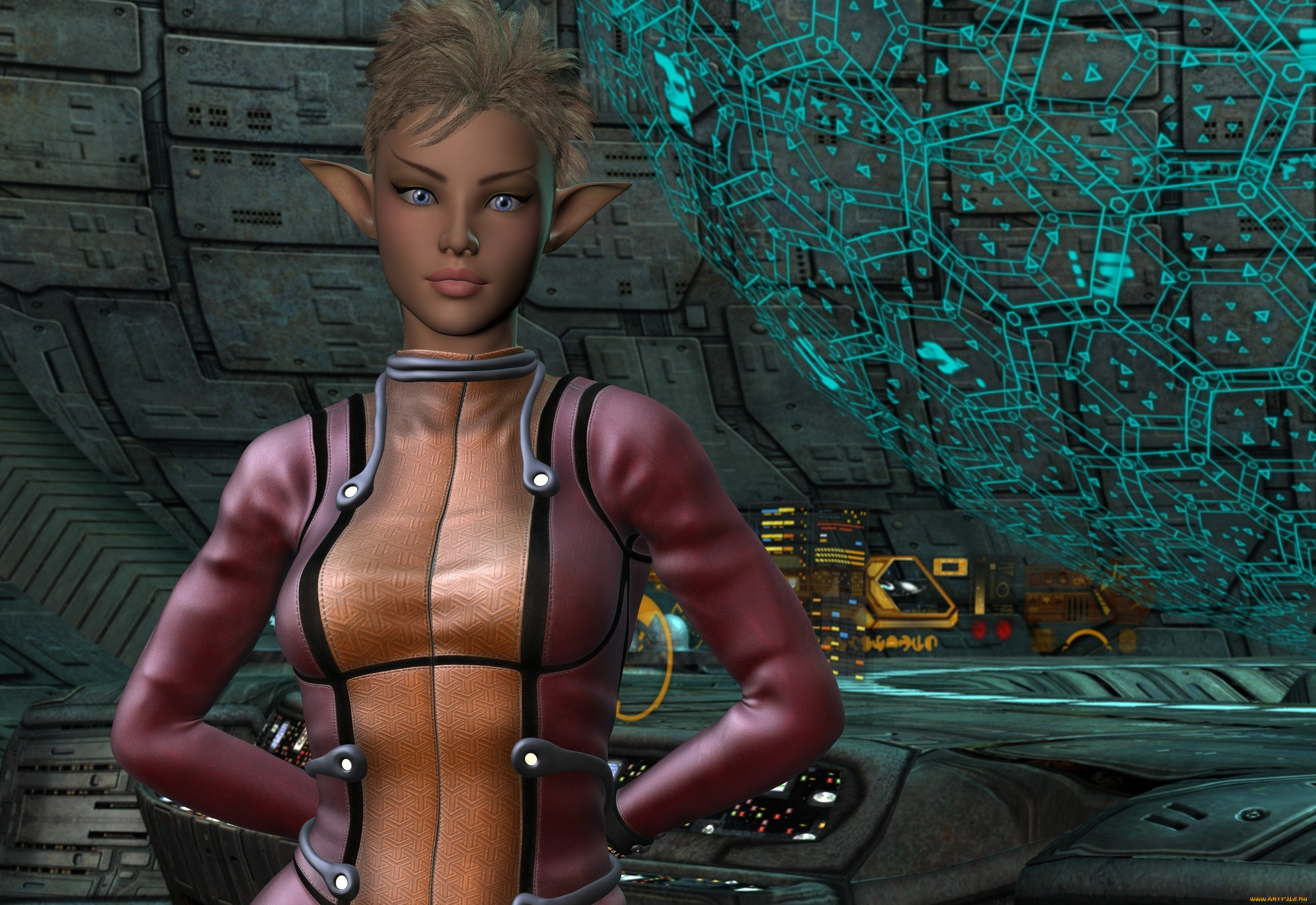 3д, графика, эльфы, , elves, взгляд, фон, эльфийка