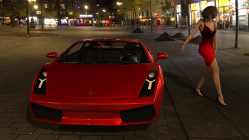 Картинка 3д+графика люди-авто мото+ people-+car+ +moto ночь город автомобиль фон взгляд девушка