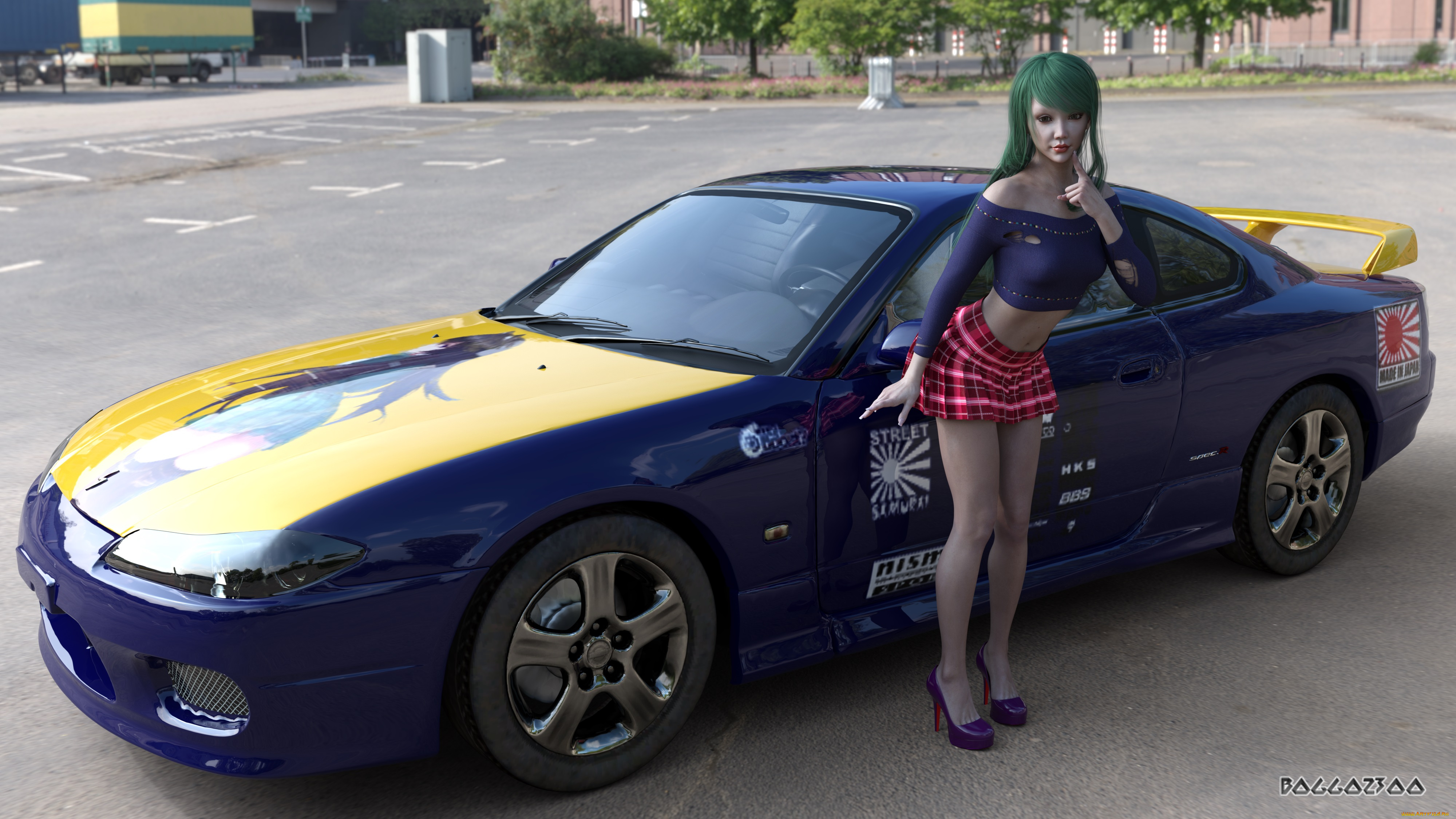 3д, графика, люди-авто, мото, , people-, car, , , moto, фон, взгляд, девушка, автомобиль