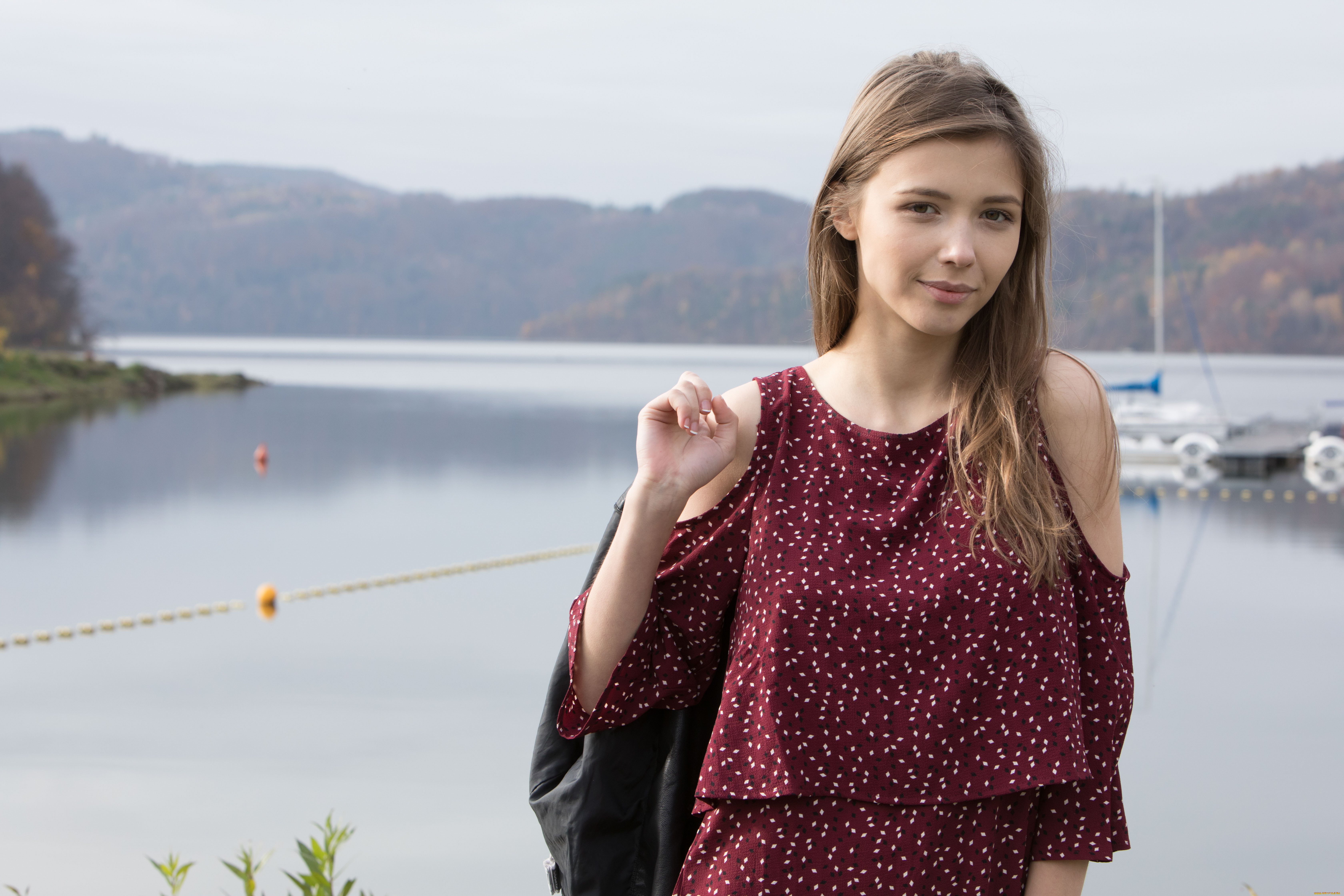 девушки, mila, azul, девушка, фон, взгляд, озеро