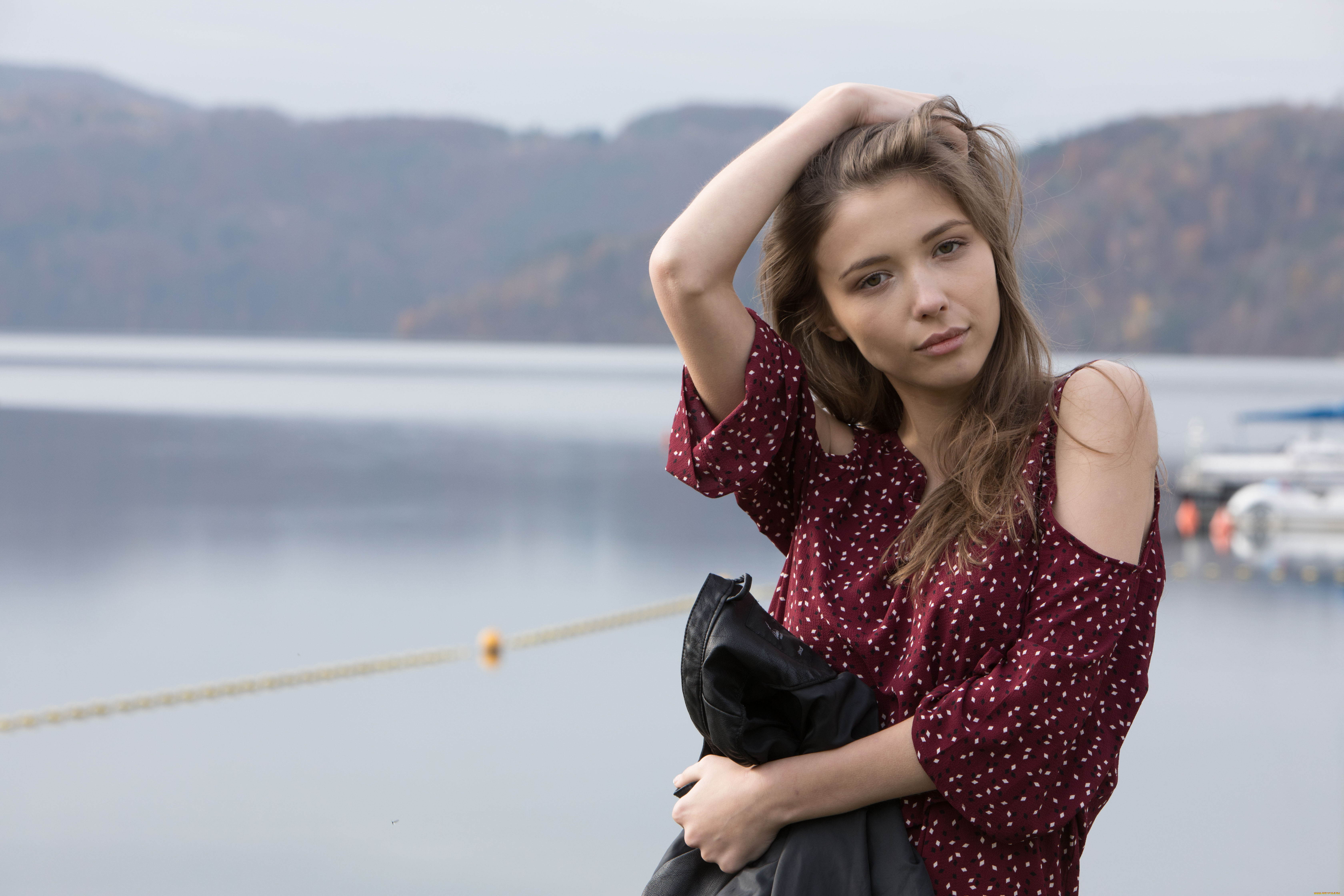 девушки, mila, azul, девушка, фон, взгляд, озеро