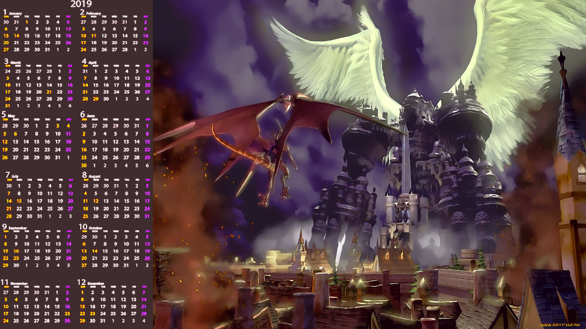календари, фэнтези, 2019, крылья, сооружение, постройка, calendar