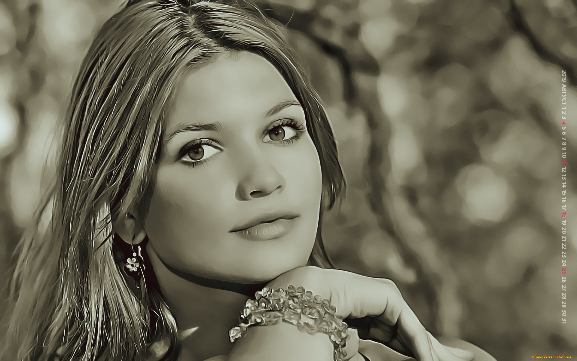 календари, компьютерный, дизайн, 2019, женщина, взгляд, украшение, браслет, девушка, calendar, лицо