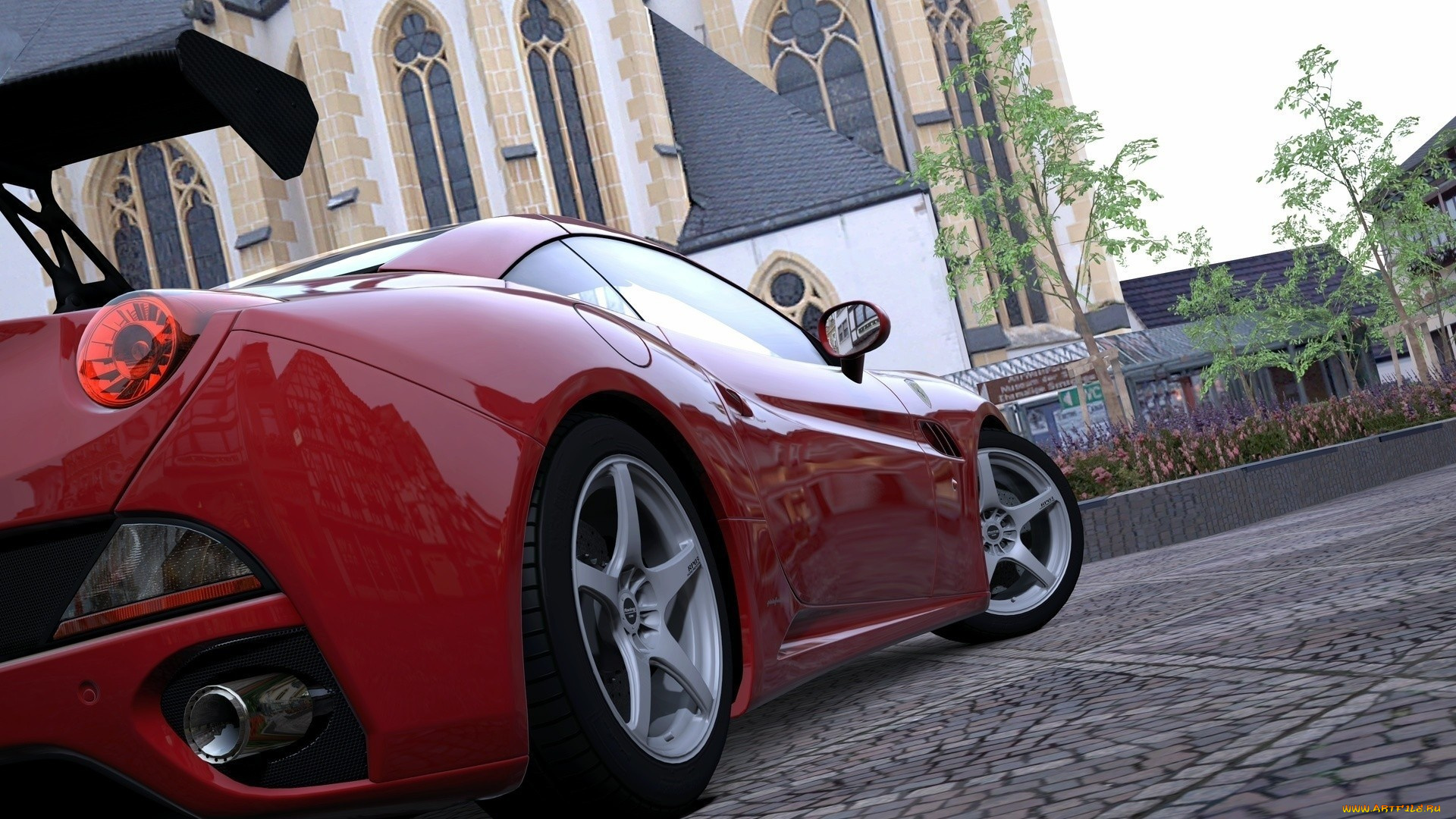 автомобили, 3д, красный, собор