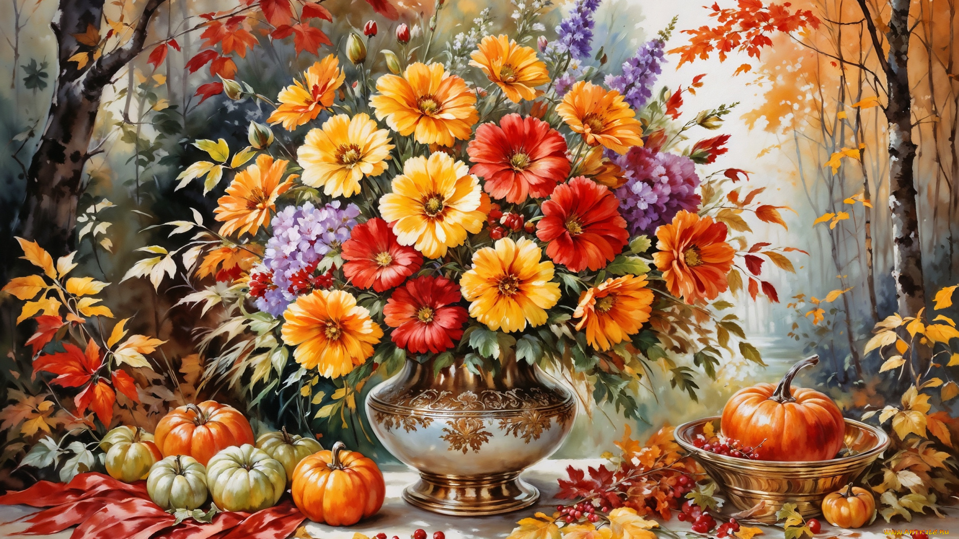 рисованное, живопись, цветы