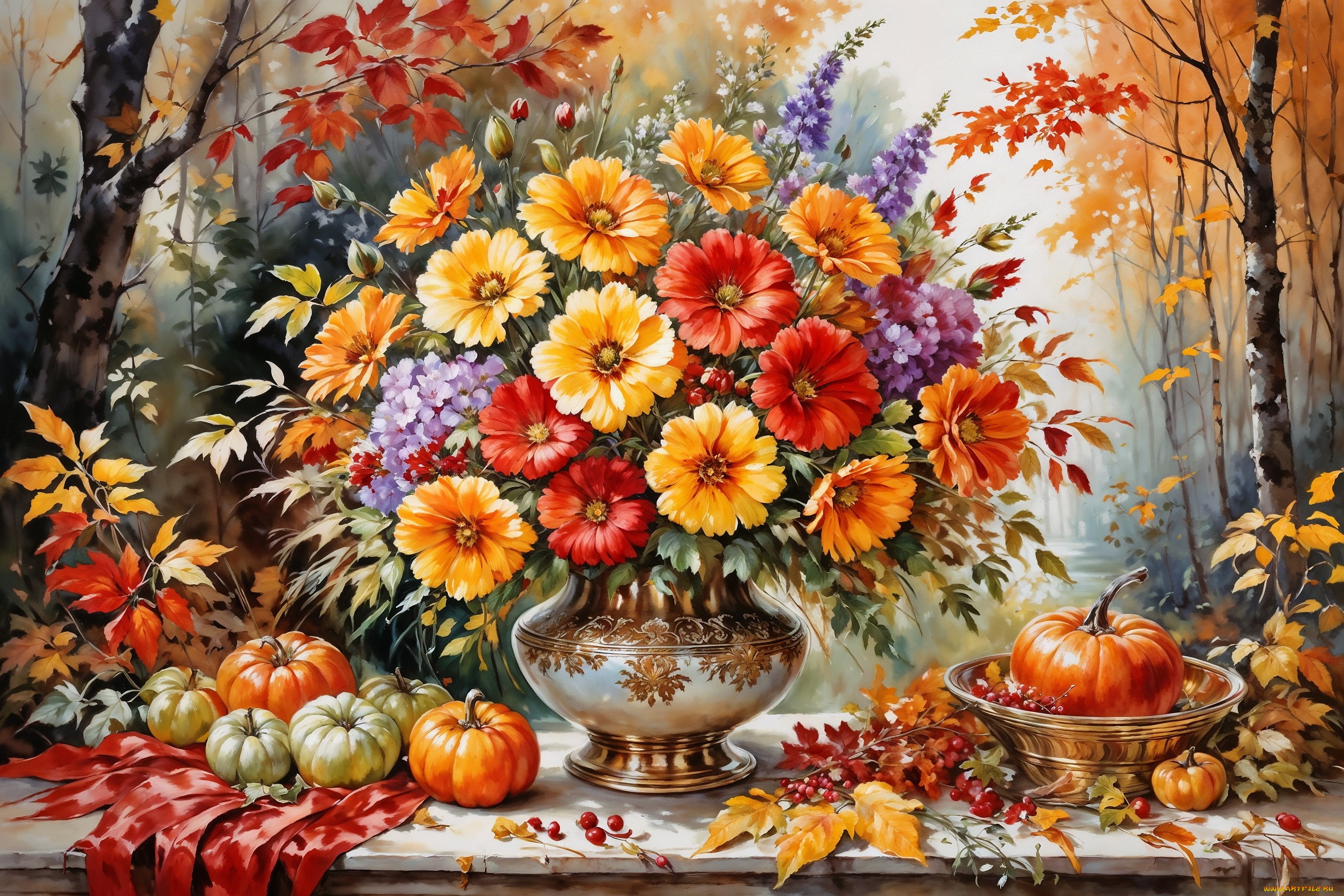 рисованное, живопись, цветы