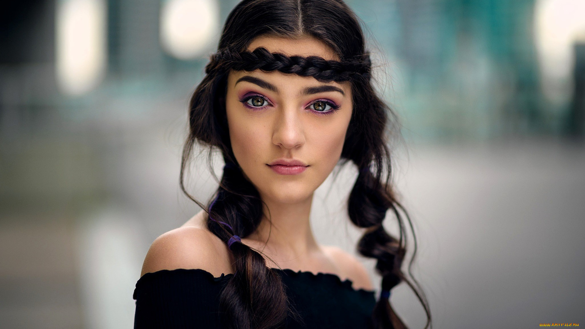 девушки, -, лица, , портреты, шатенка, лицо, косы