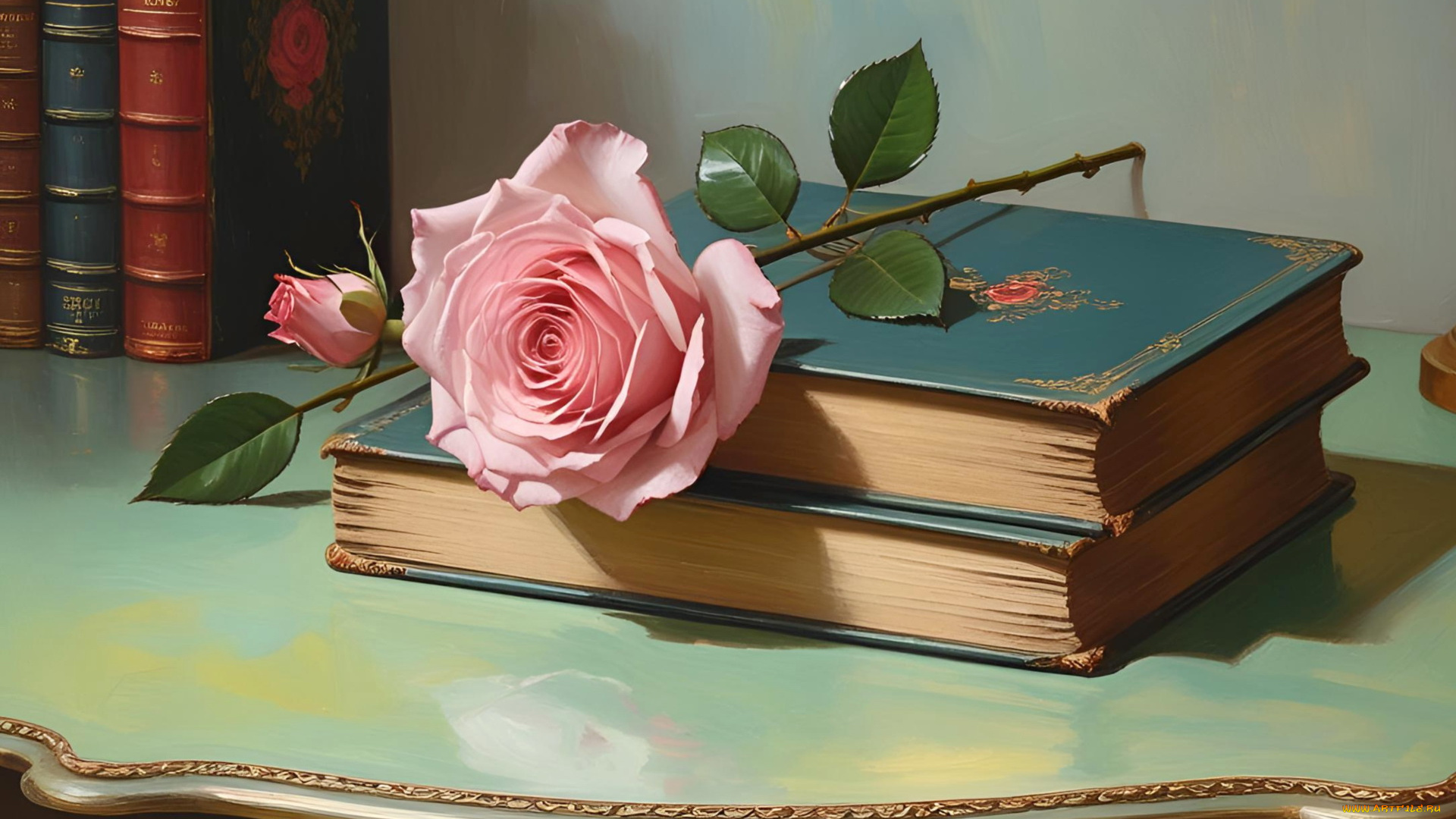 комп, , дизайн, разное, компьютерный, дизайн, книги, розовая, роза